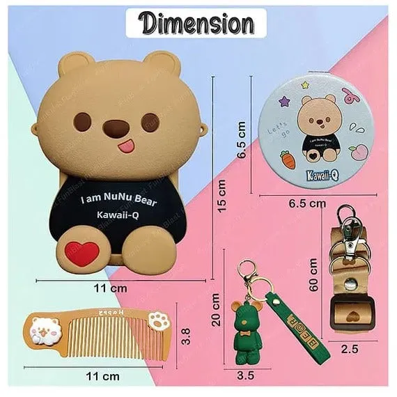 Cute Bear Combo For Kids With Mirror, Comb and Silicon Keychain - Black