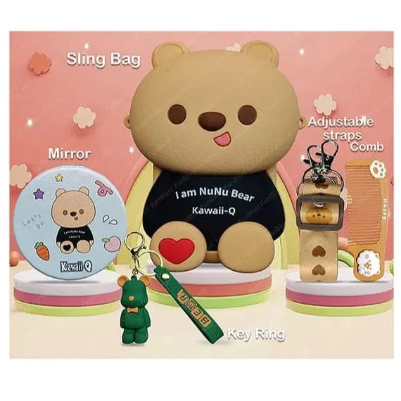 Cute Bear Combo For Kids With Mirror, Comb and Silicon Keychain - Black