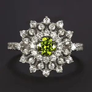 DEMANTOID GARNET DIAMOND COCKTAIL RING PLATINUM BALLERINA CLUSTER GREEN NATURAL