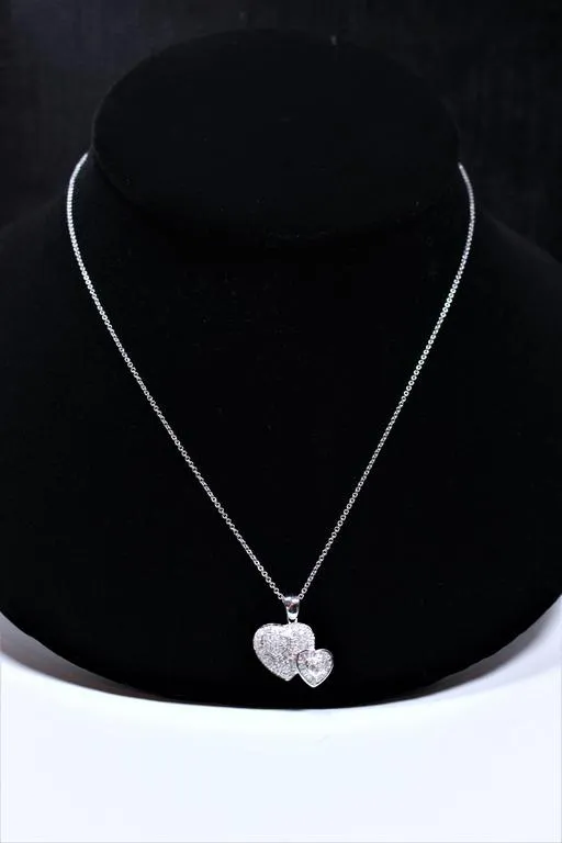 DIAMOND Double Heart Pendant 18 Karat White Gold Necklace