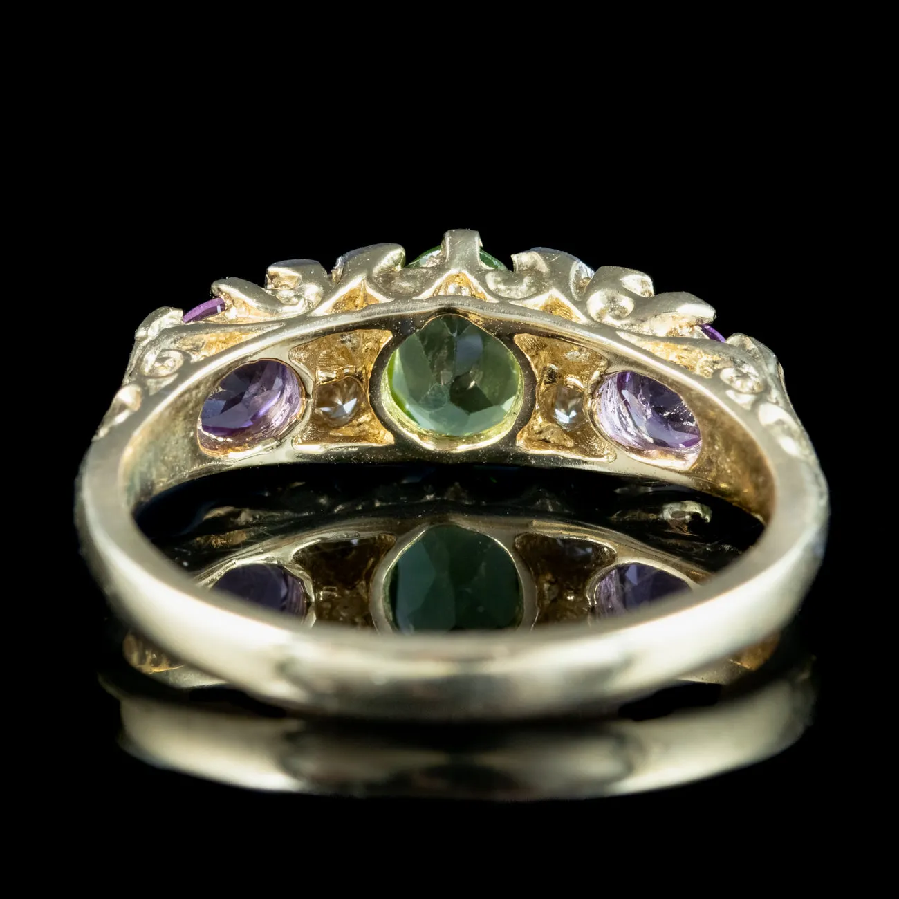 Edwardian Style Suffragette Ring Amethyst Peridot Diamond