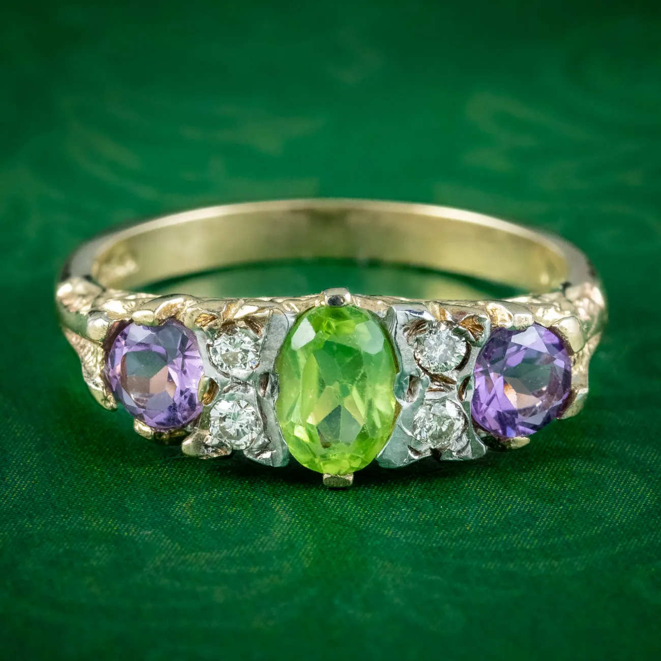 Edwardian Style Suffragette Ring Amethyst Peridot Diamond