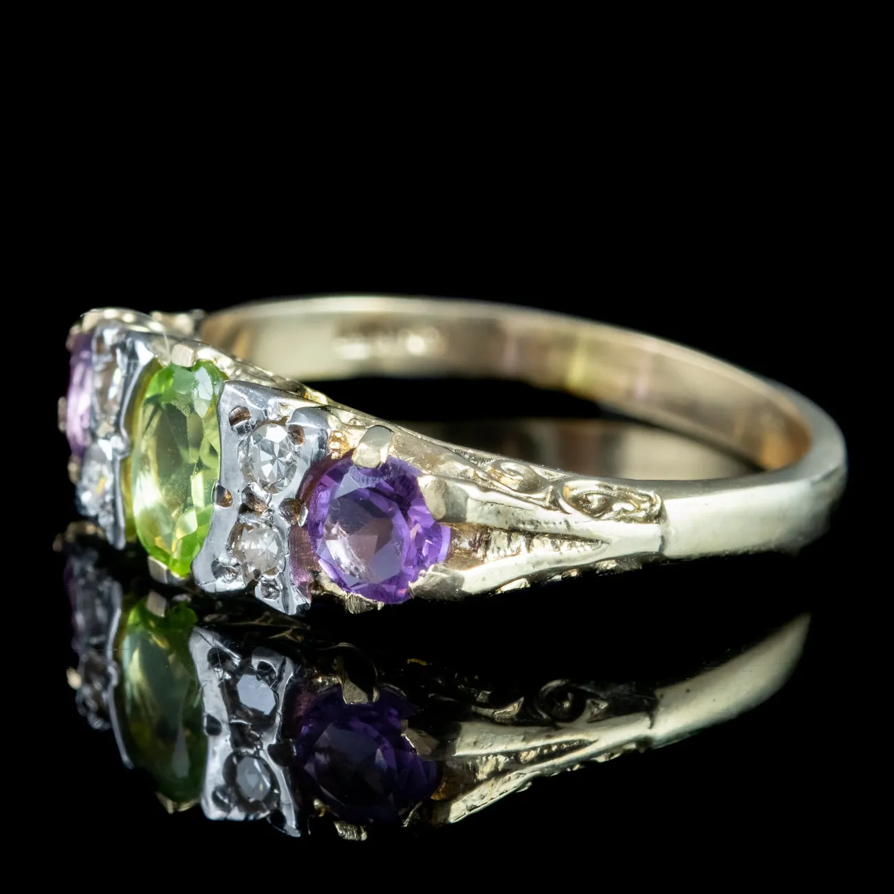 Edwardian Style Suffragette Ring Amethyst Peridot Diamond