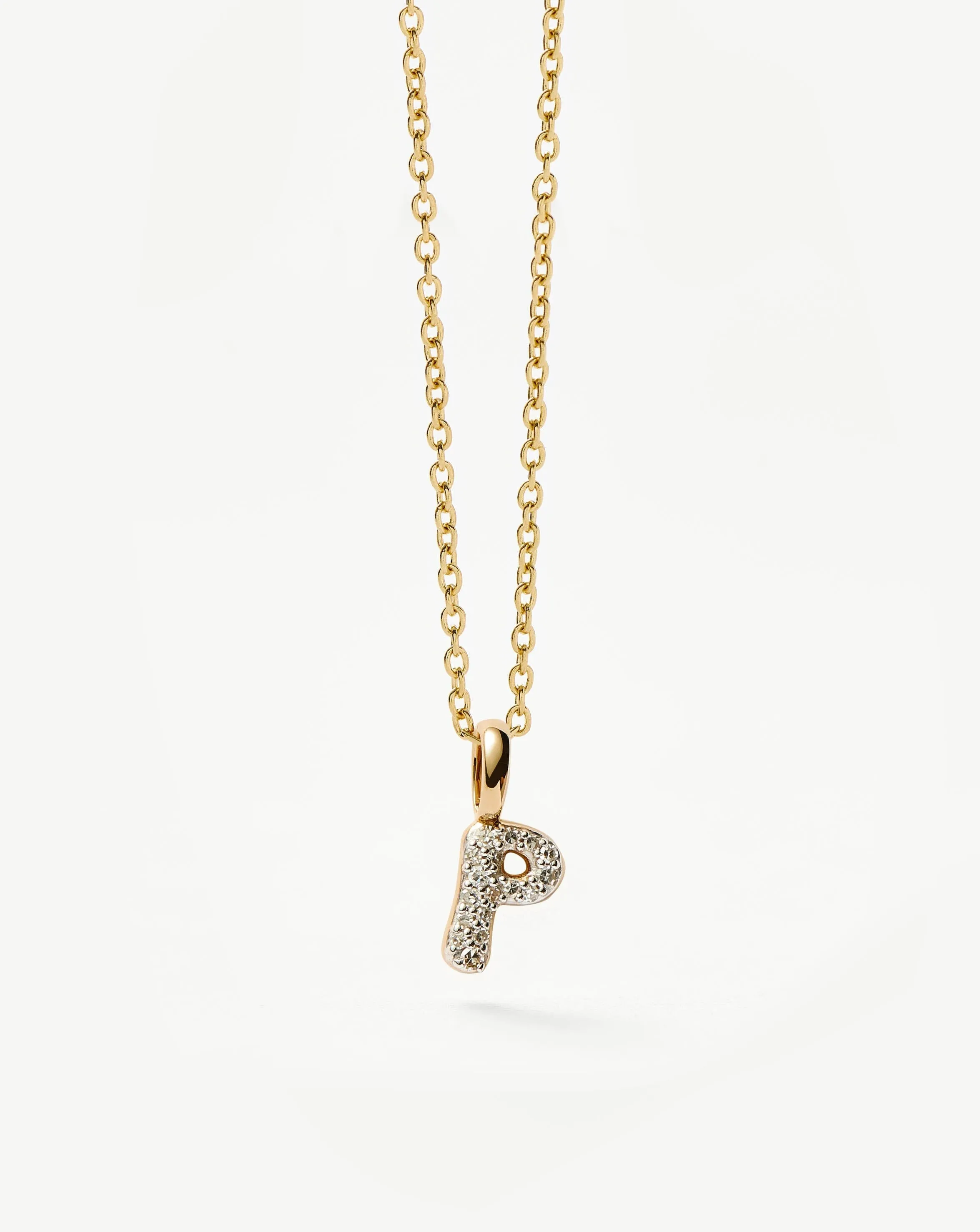 Fine Diamond Initial Mini Pendant Necklace - P | 14k Solid Yellow Gold Plated/Diamond