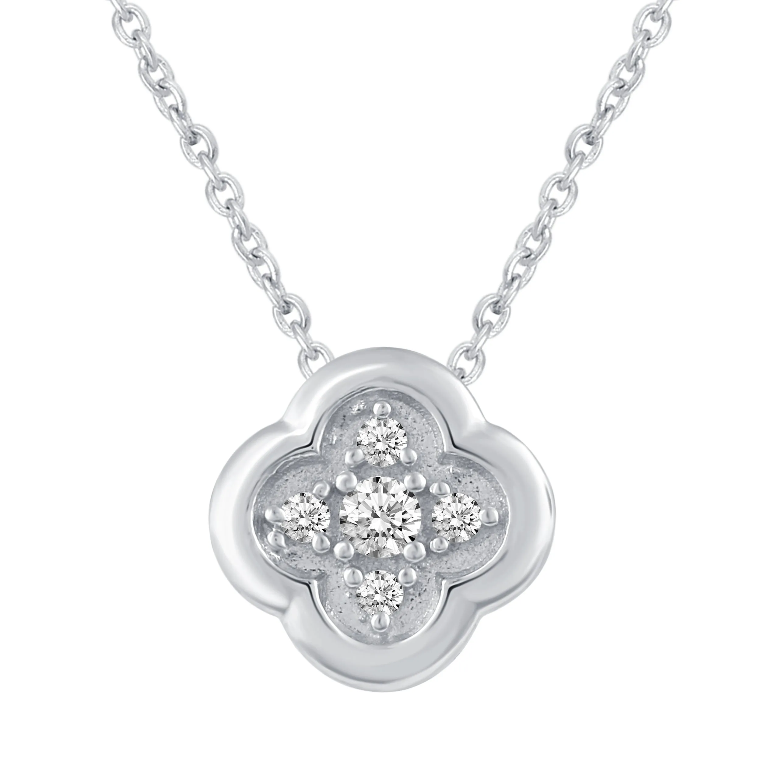 Floating Heart and Clover Layered 1/10 Cttw Natural Diamond Pendant Necklace set in 925 Sterling Silver…