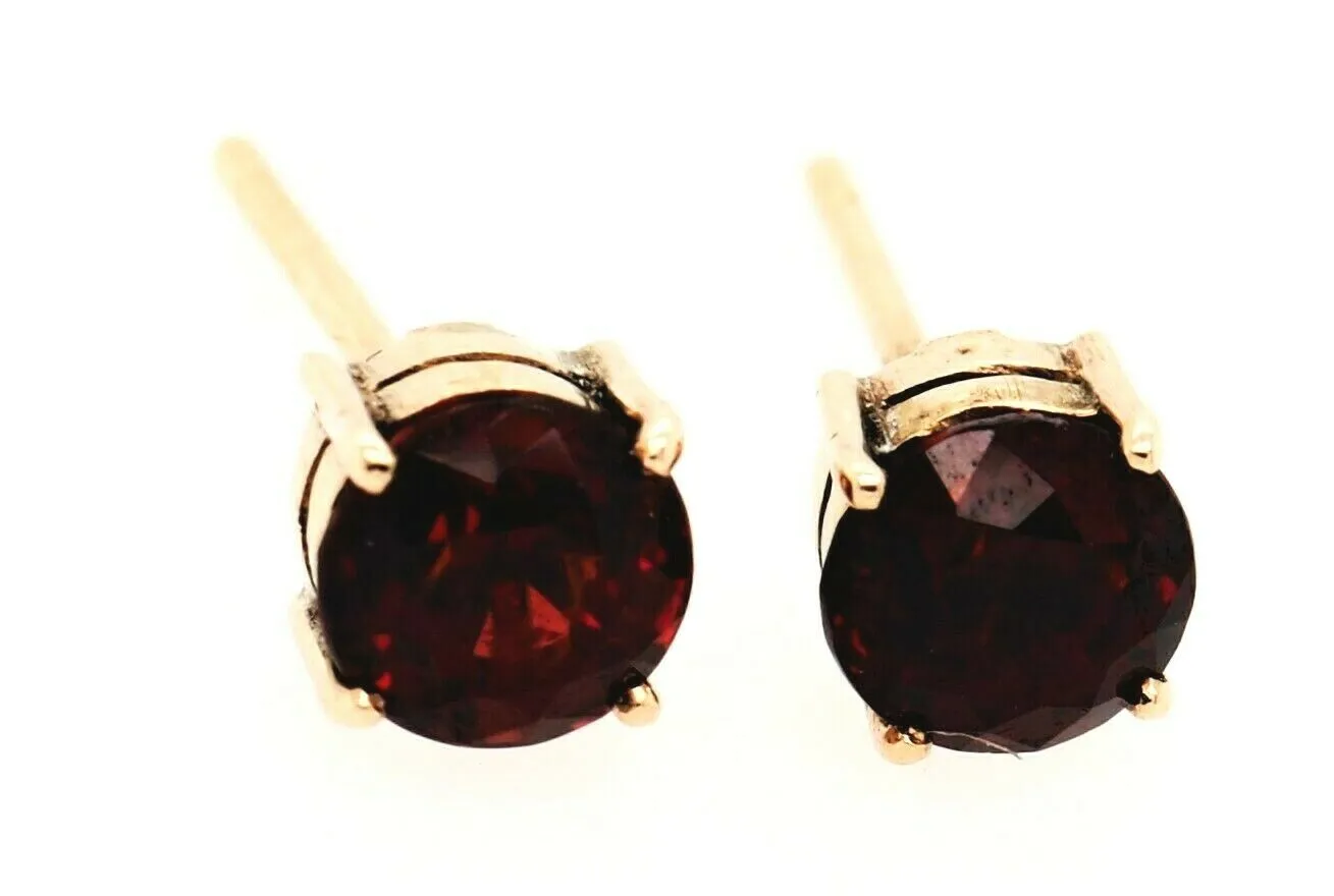 Garnet & 9ct Yellow Gold Stud Earrings Fine Jewellery Pierced Ears