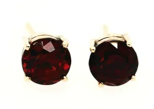 Garnet & 9ct Yellow Gold Stud Earrings Fine Jewellery Pierced Ears