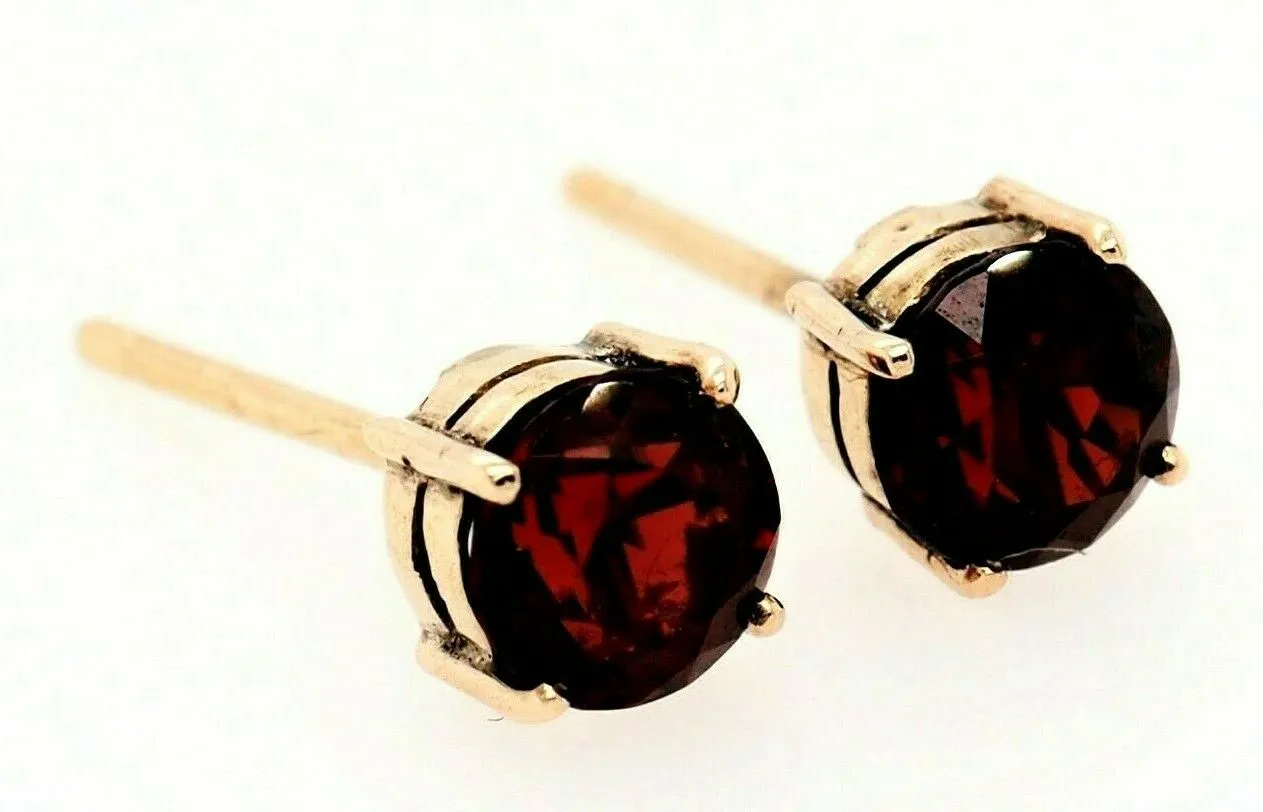 Garnet & 9ct Yellow Gold Stud Earrings Fine Jewellery Pierced Ears