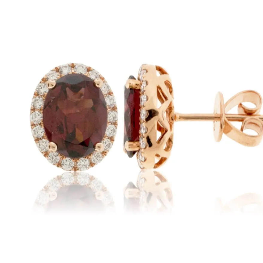 Garnet & Diamond Halo Stud Earrings