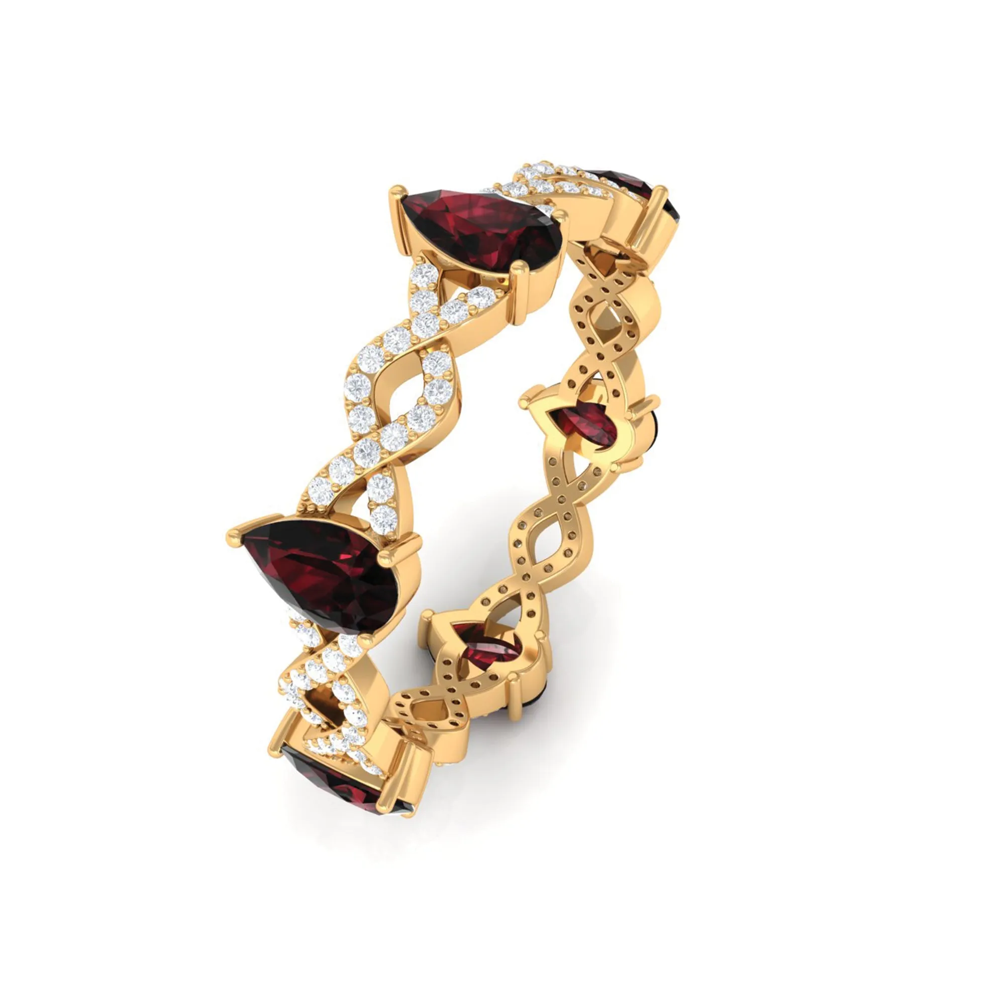 Garnet and Diamond Full Eternity Ring with Crossover Shank