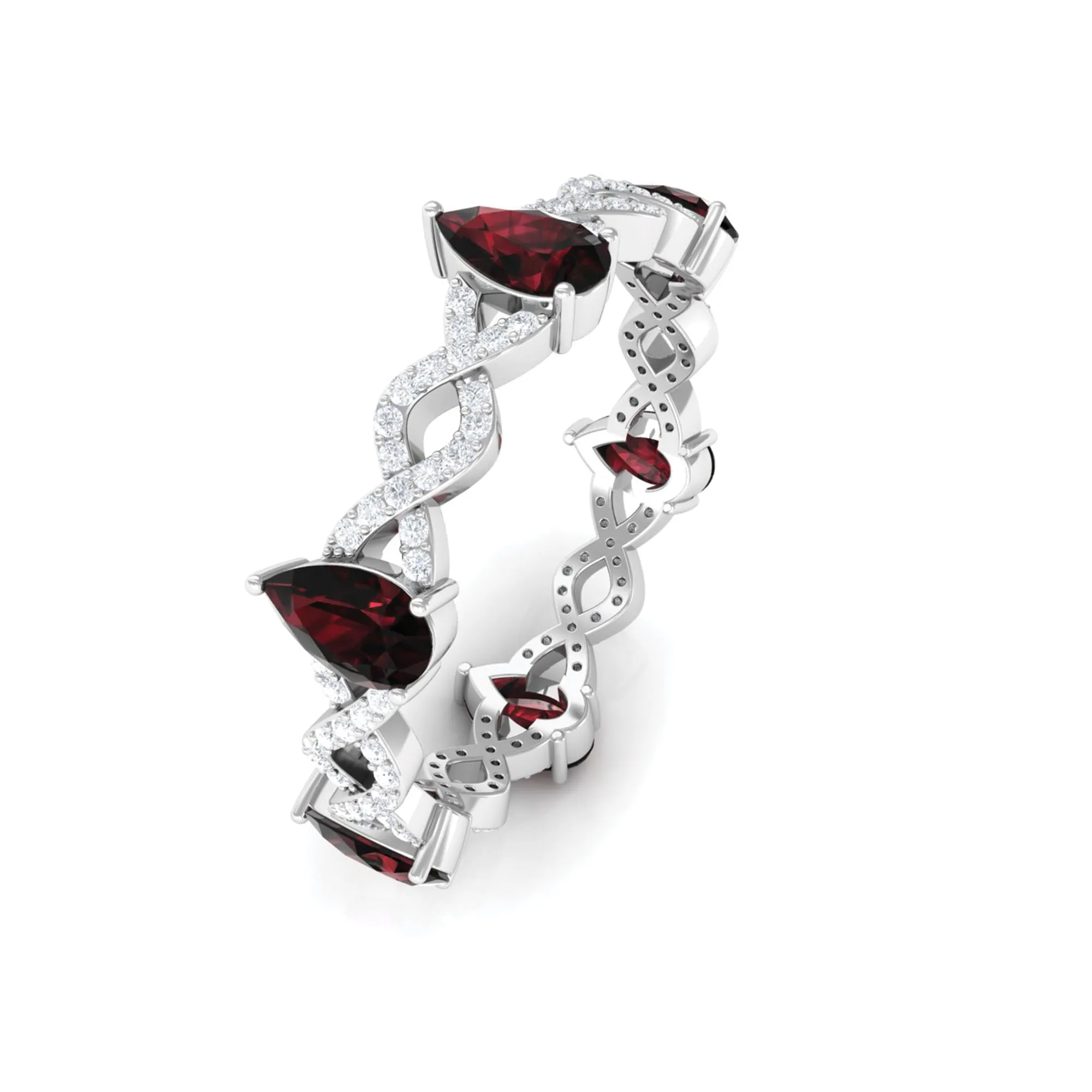 Garnet and Diamond Full Eternity Ring with Crossover Shank