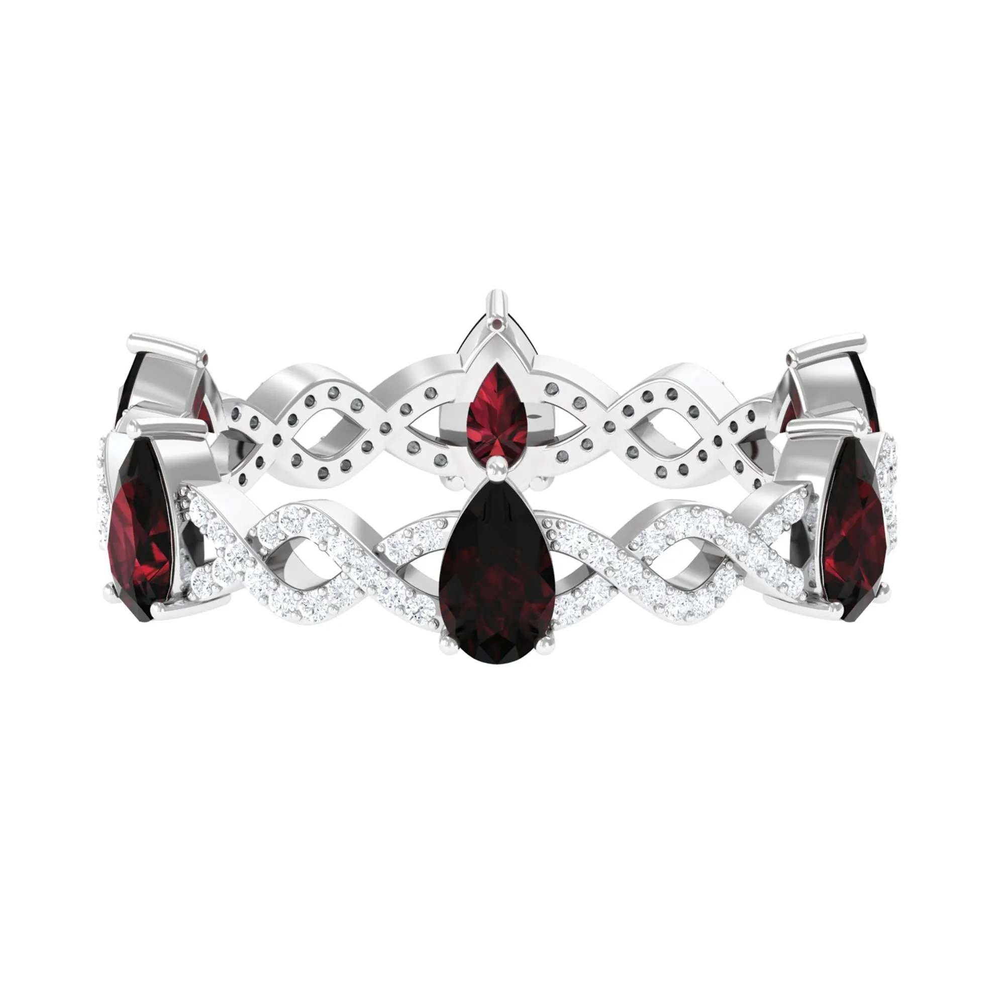 Garnet and Diamond Full Eternity Ring with Crossover Shank