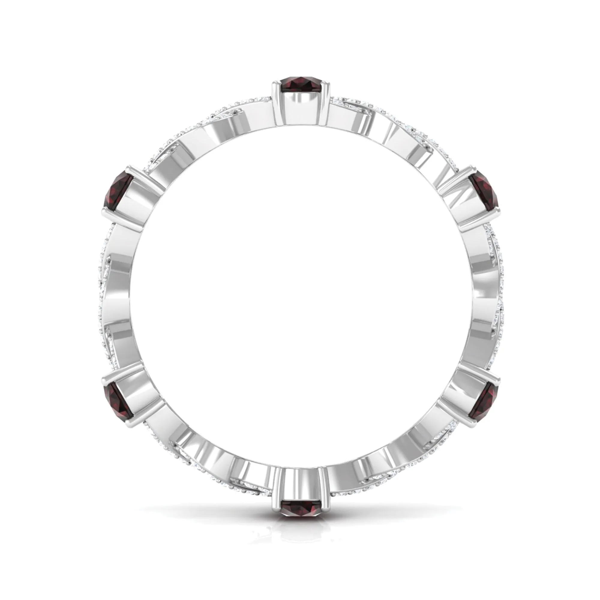 Garnet and Diamond Full Eternity Ring with Crossover Shank