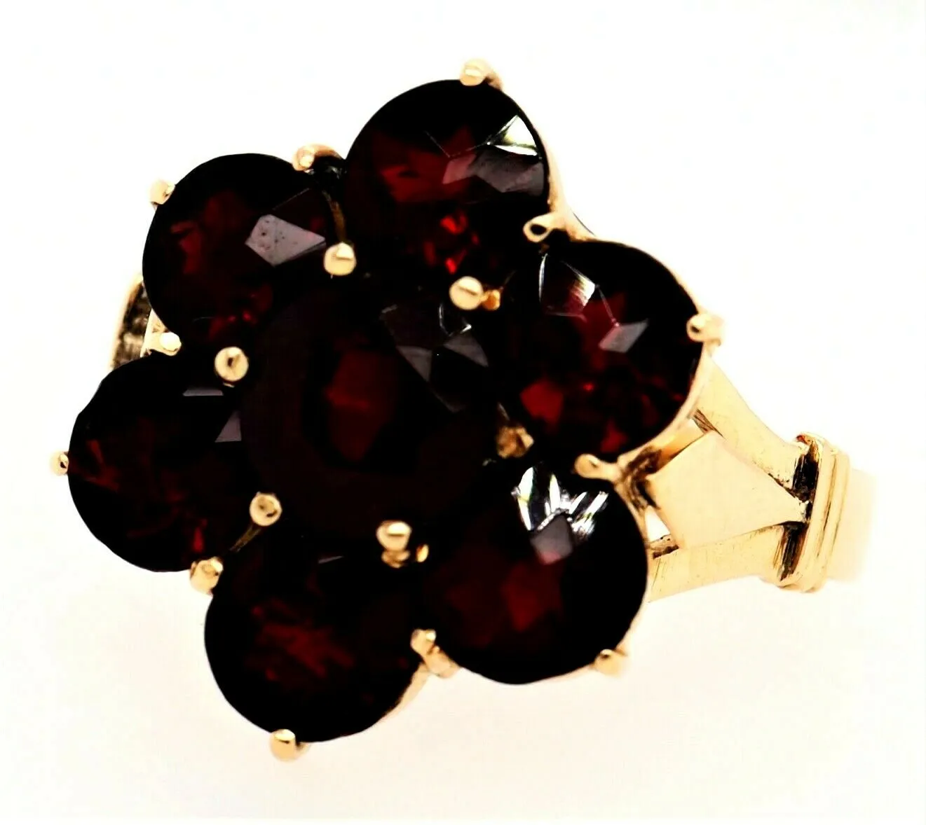 Garnet Cluster Dress Ring 14ct Yellow Gold Fine Jewellery Band Size O