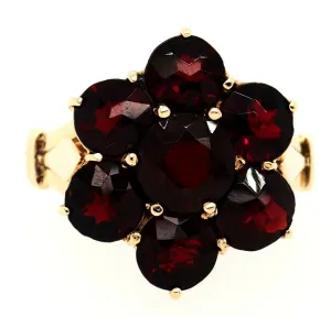 Garnet Cluster Dress Ring 14ct Yellow Gold Fine Jewellery Band Size O