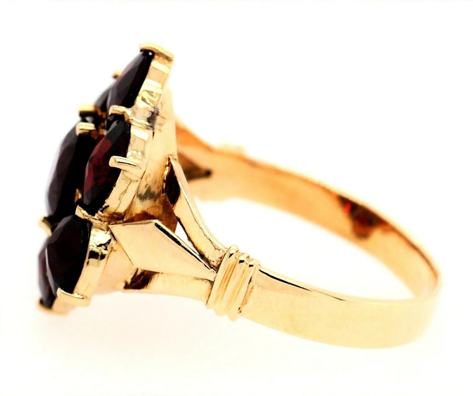 Garnet Cluster Dress Ring 14ct Yellow Gold Fine Jewellery Band Size O