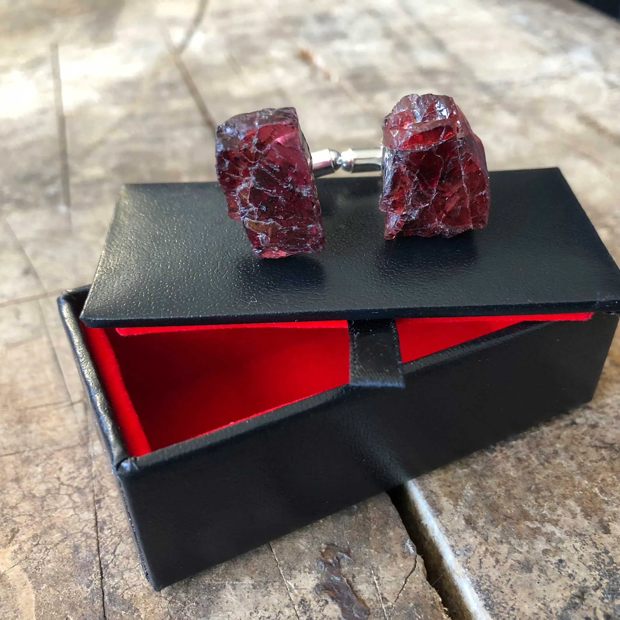 Garnet Cufflinks, Rhodolite garnet crystal cuff links