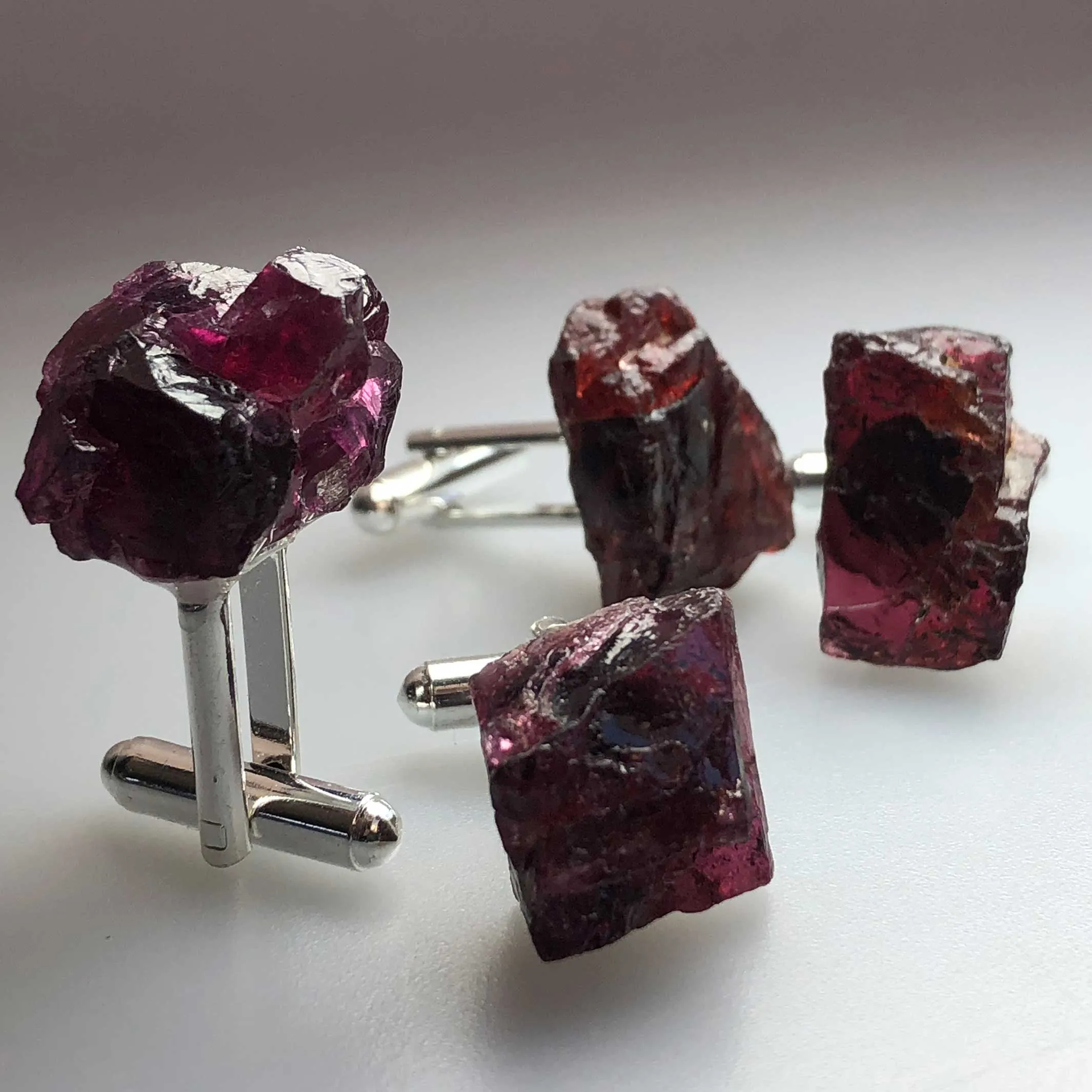 Garnet Cufflinks, Rhodolite garnet crystal cuff links