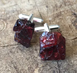 Garnet Cufflinks, Rhodolite garnet crystal cuff links