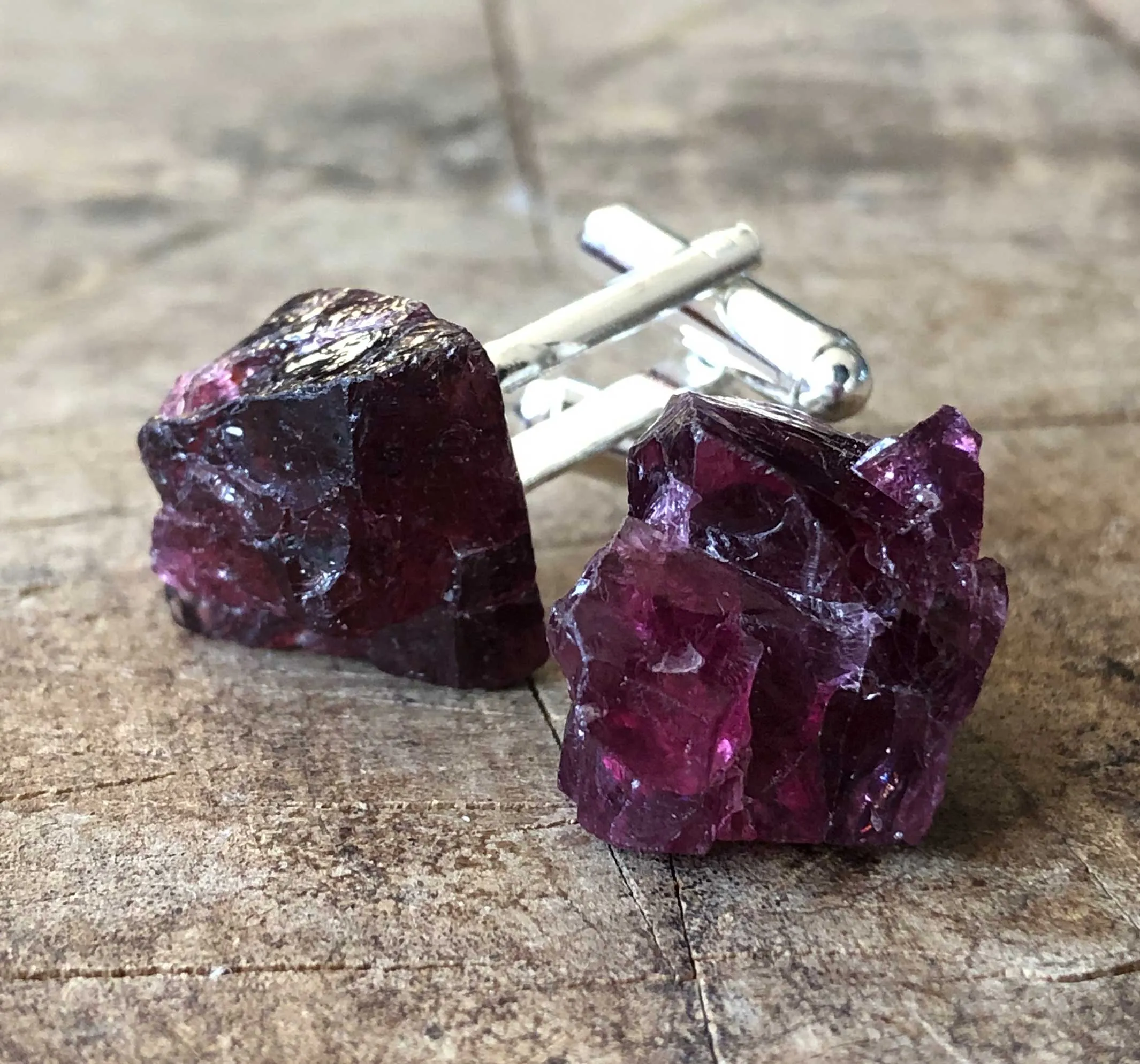 Garnet Cufflinks, Rhodolite garnet crystal cuff links