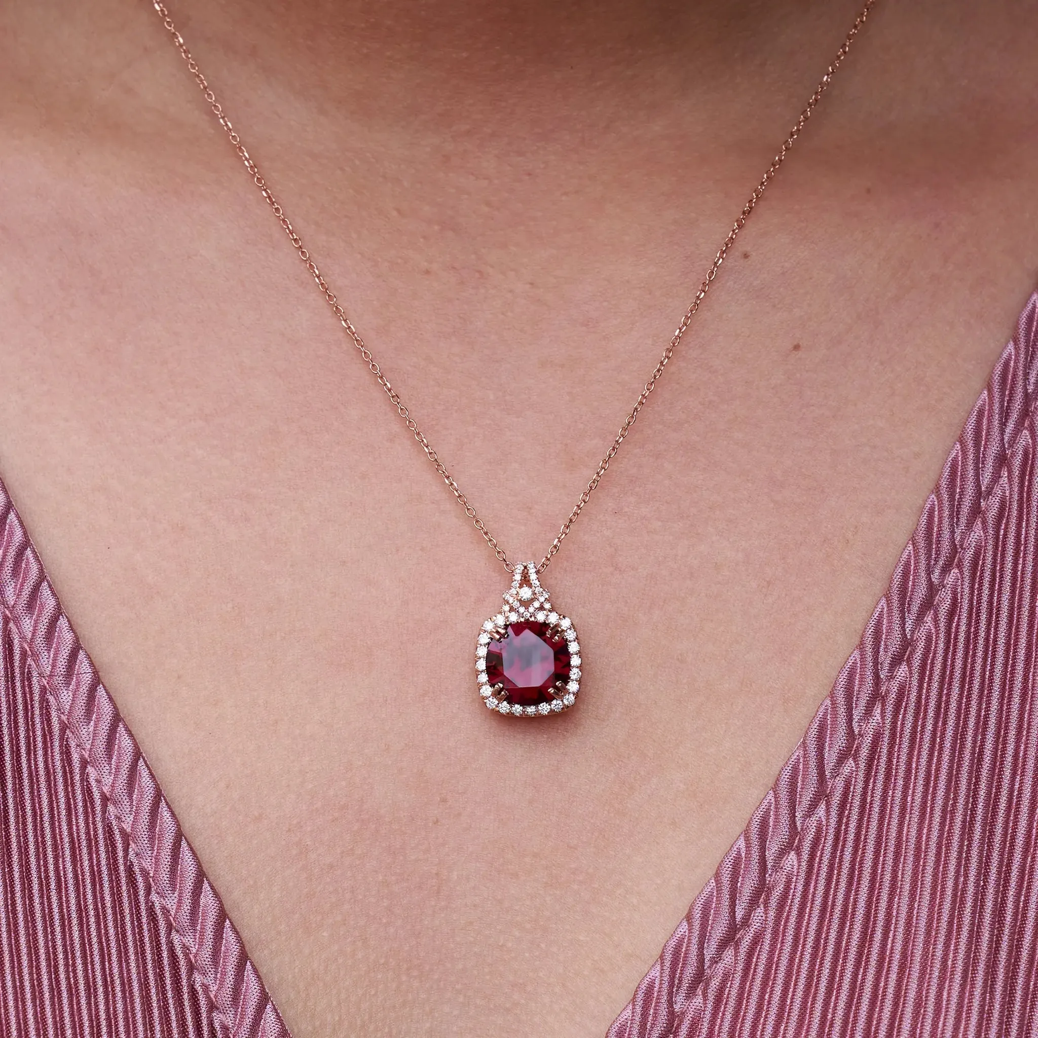 Garnet in Diamond Halo Pendant