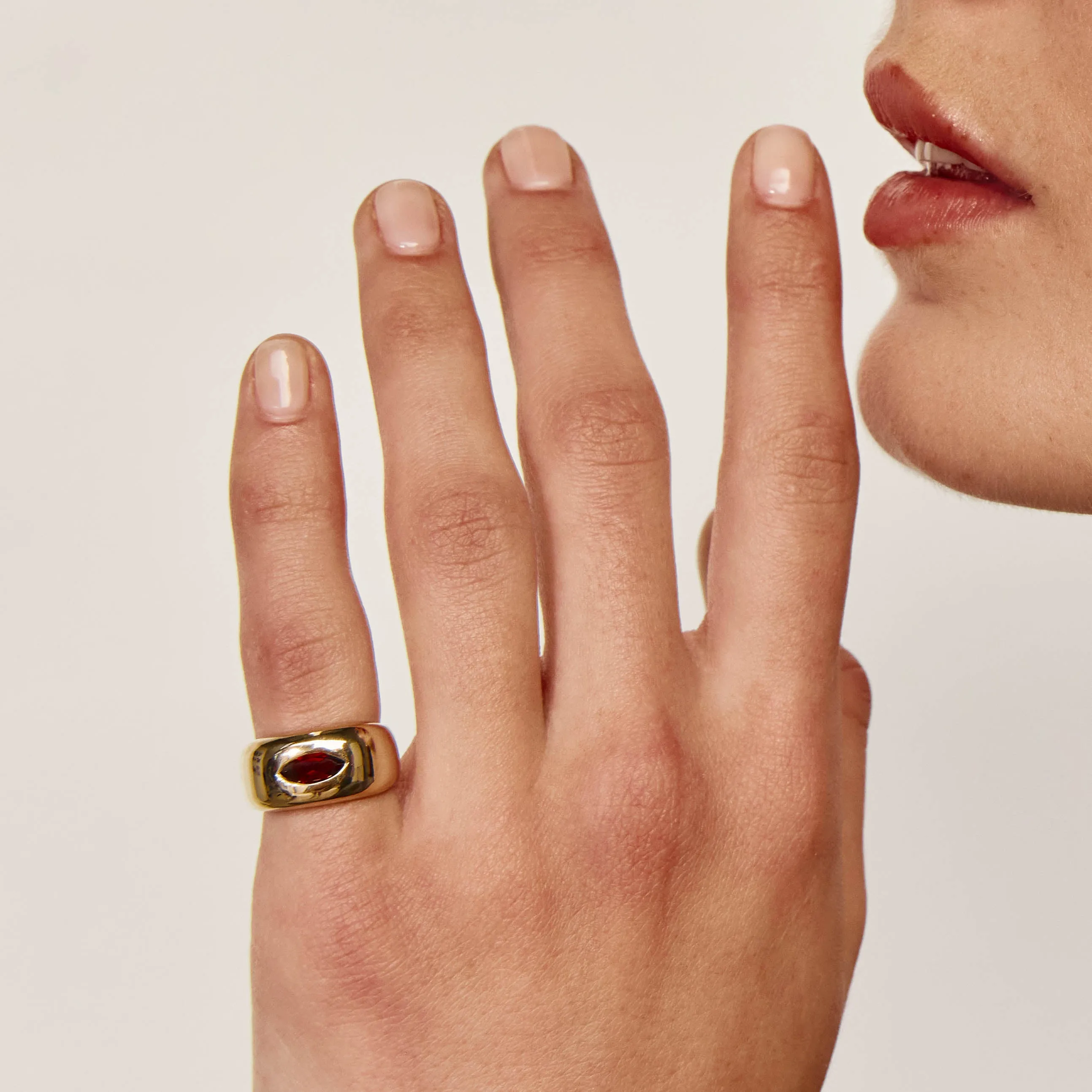 Garnet Marquise Curve Pinky Ring in Gold