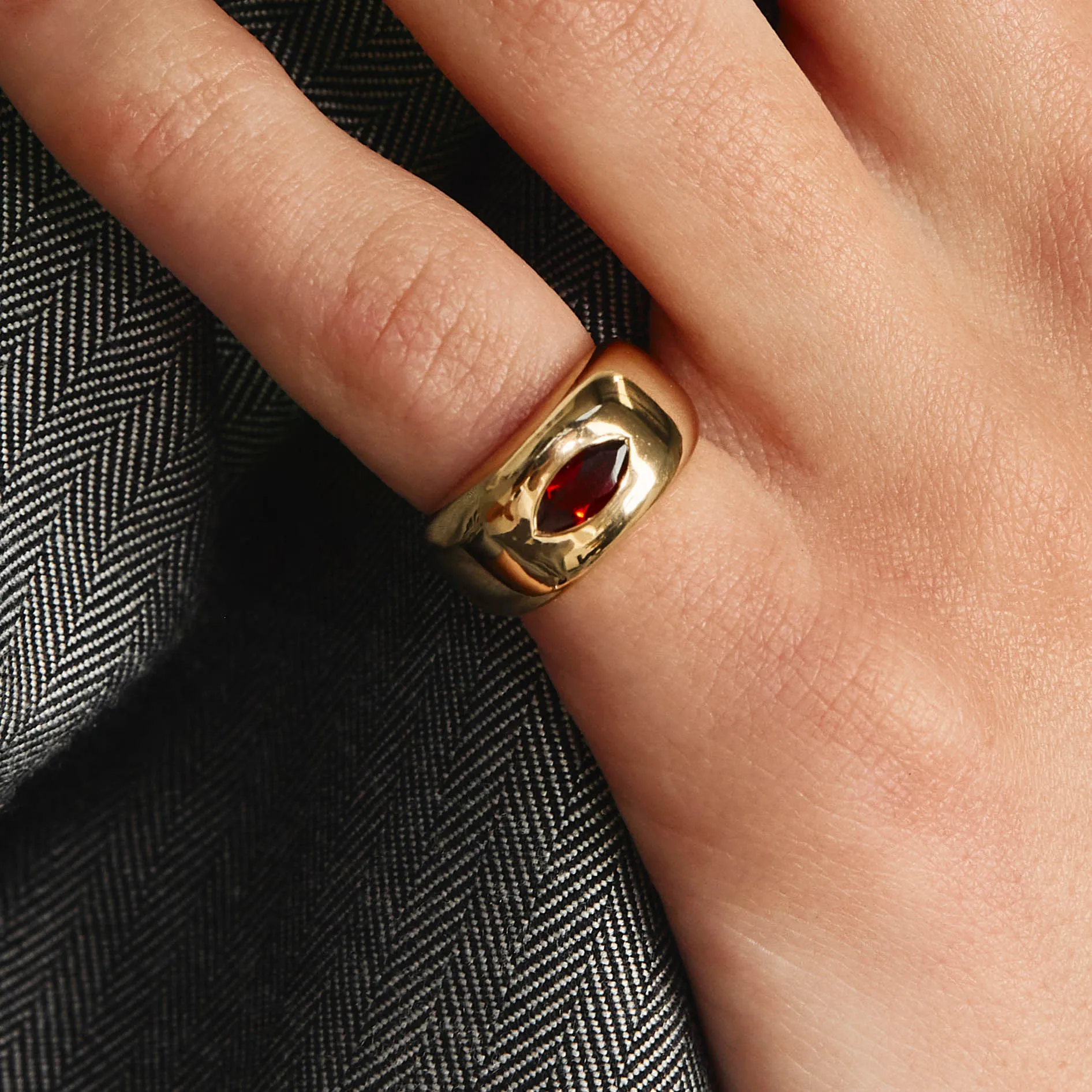 Garnet Marquise Curve Pinky Ring in Gold