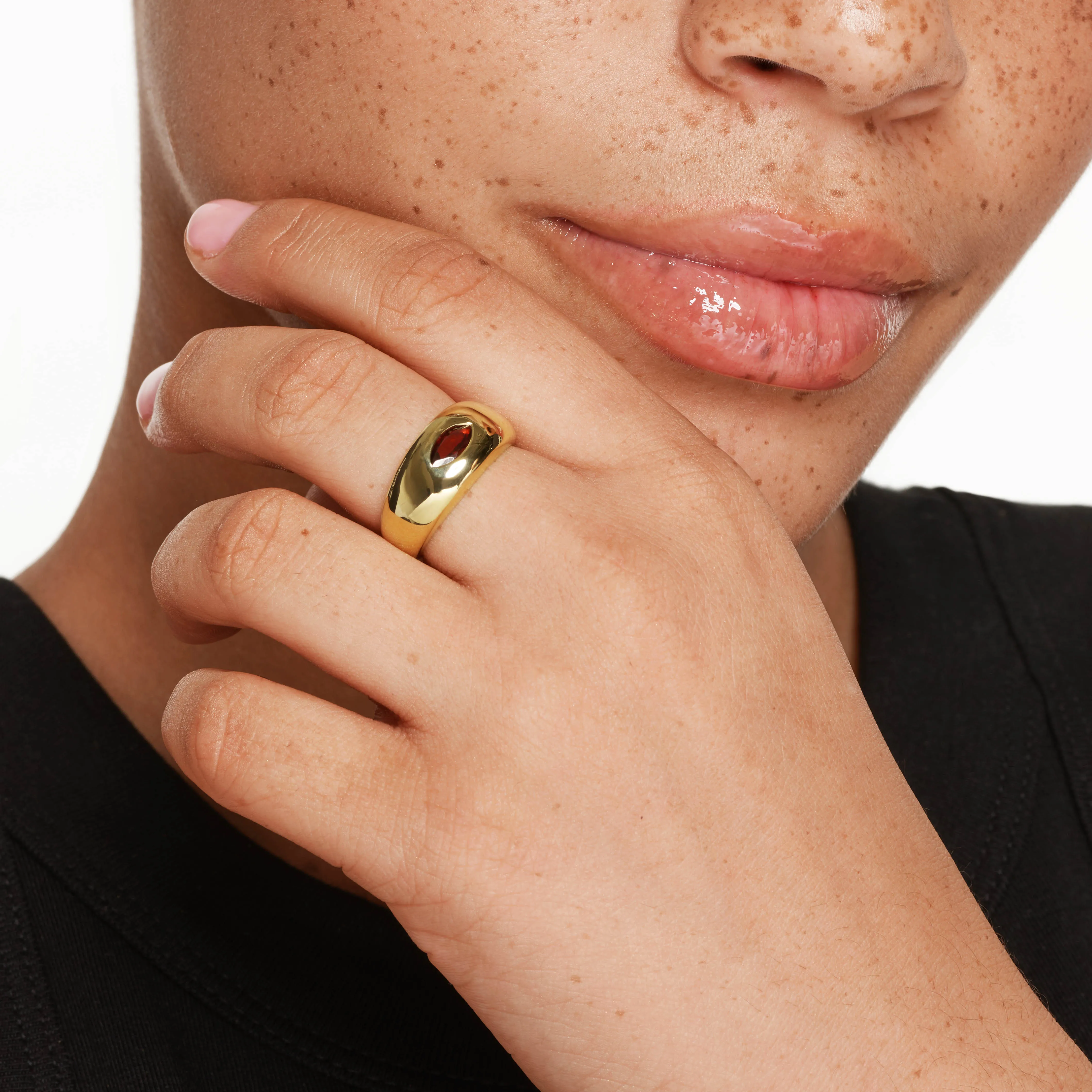 Garnet Marquise Curve Pinky Ring in Gold