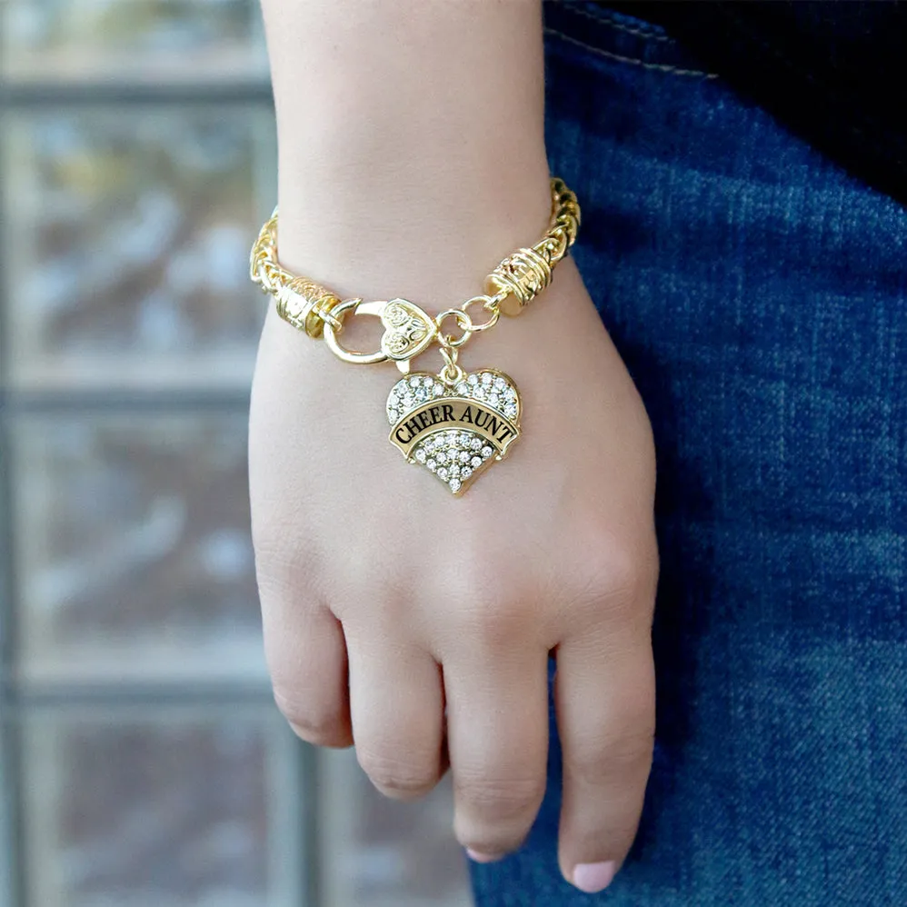 Gold Cheer Aunt Pave Heart Charm Braided Bracelet