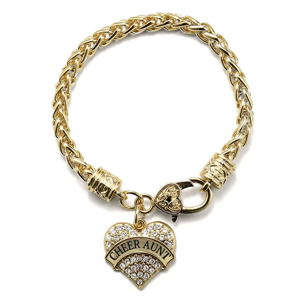 Gold Cheer Aunt Pave Heart Charm Braided Bracelet