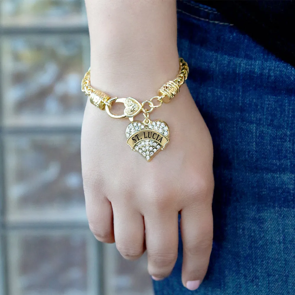 Gold St Lucia Pave Heart Charm Braided Bracelet