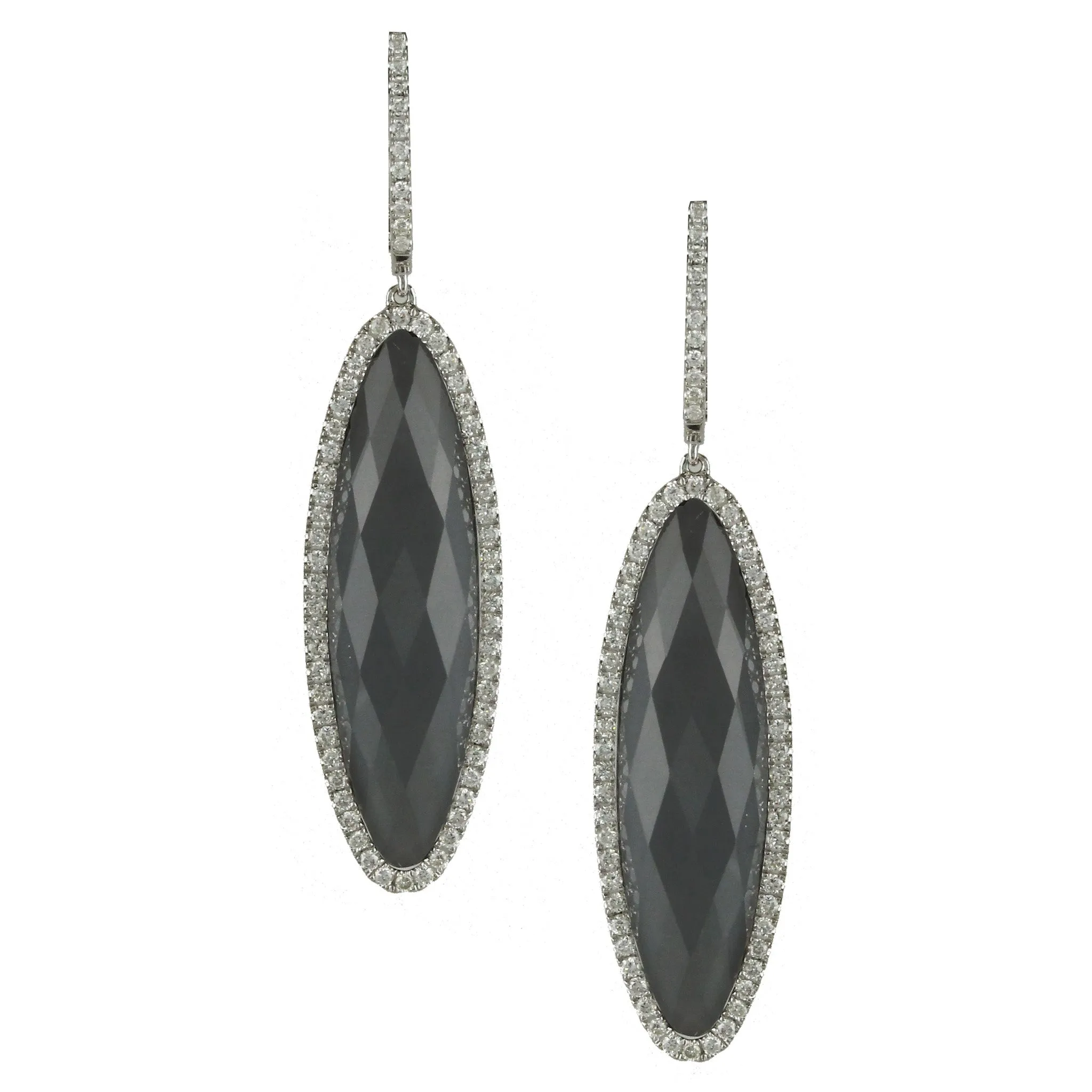 Hematite Drop Earrings with Diamonds