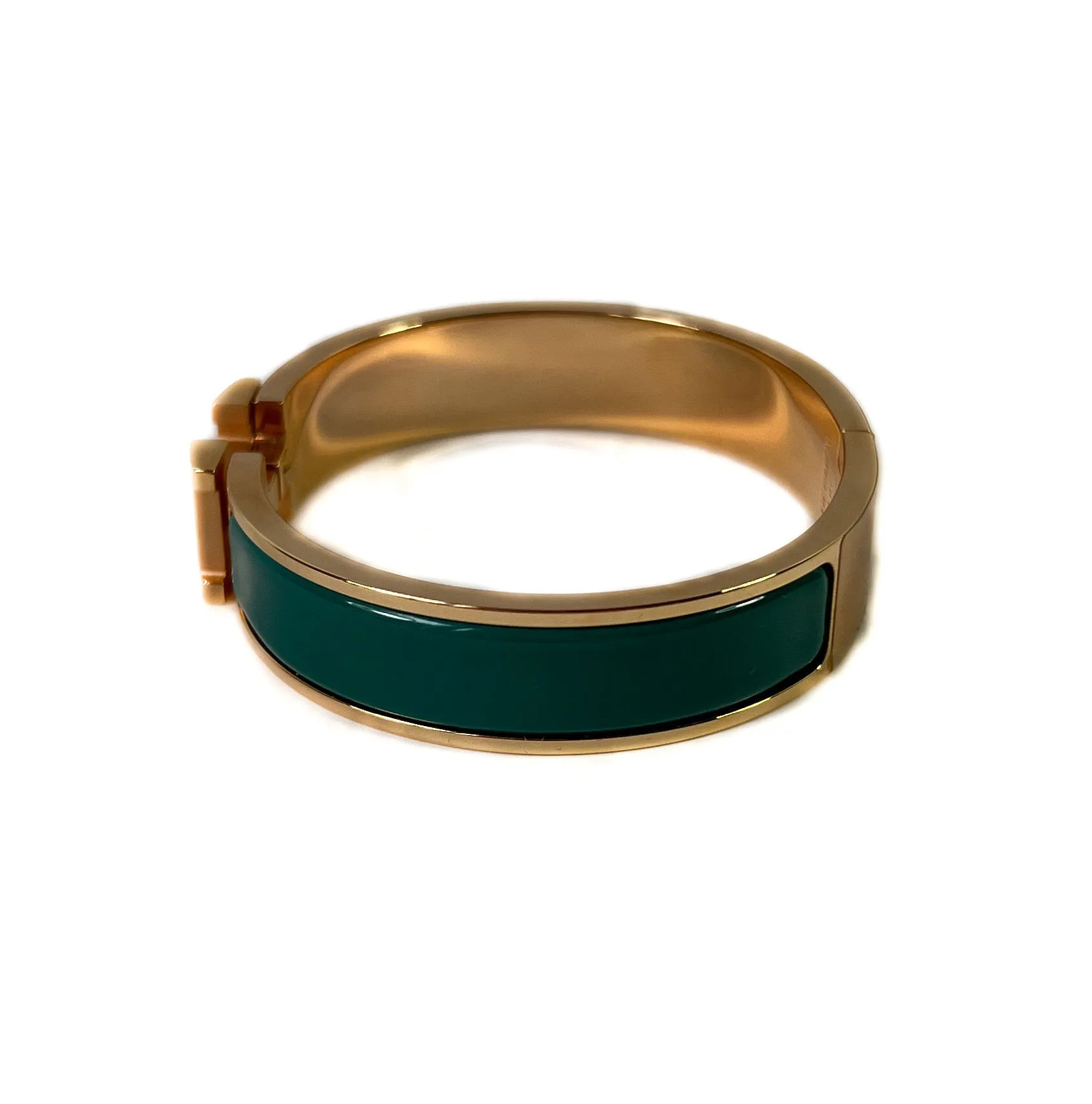 Hermes clic H vert bleute rose gold tone bracelet PM