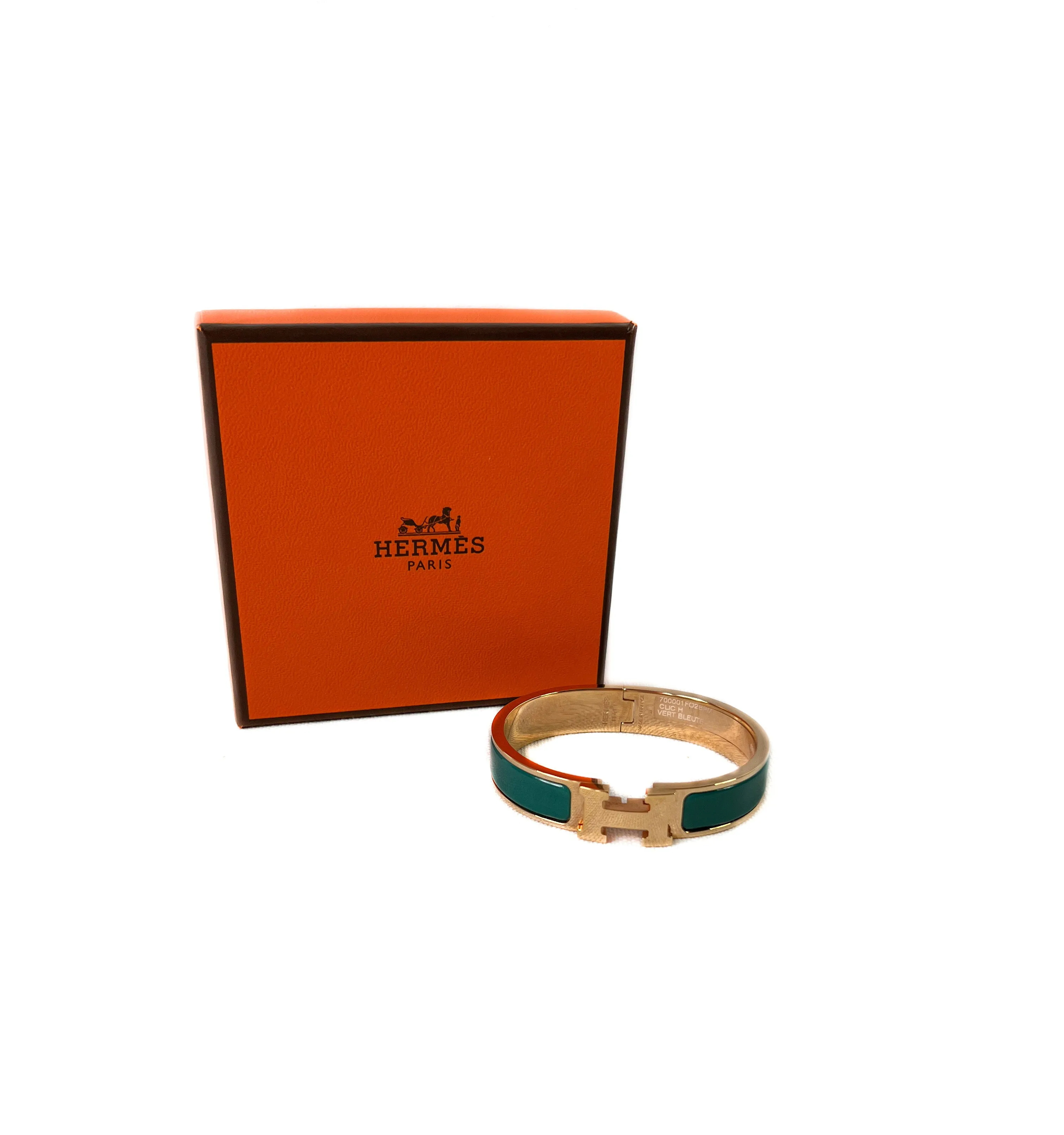 Hermes clic H vert bleute rose gold tone bracelet PM