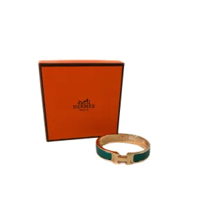 Hermes clic H vert bleute rose gold tone bracelet PM