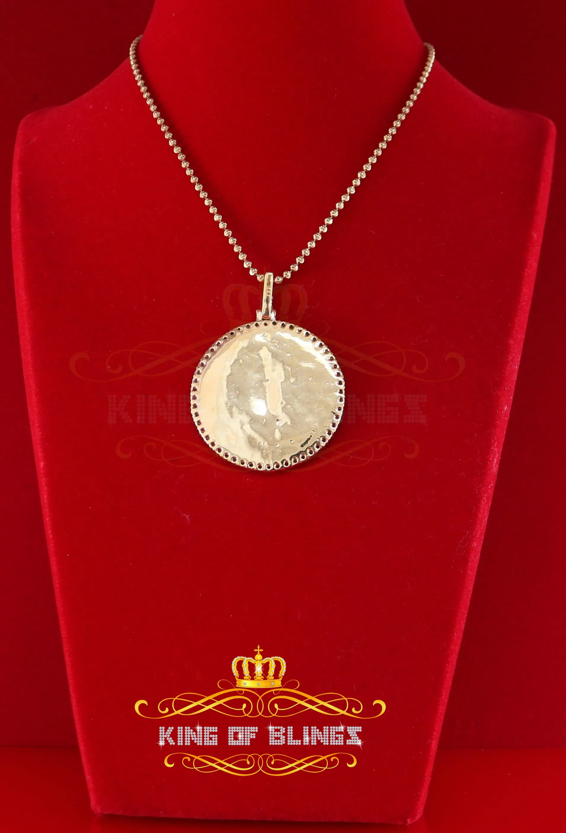 King of Bling's 1.50" Picture Round Yellow Pendant Round Sterling Silver 3.42ct Cubic Zirconia