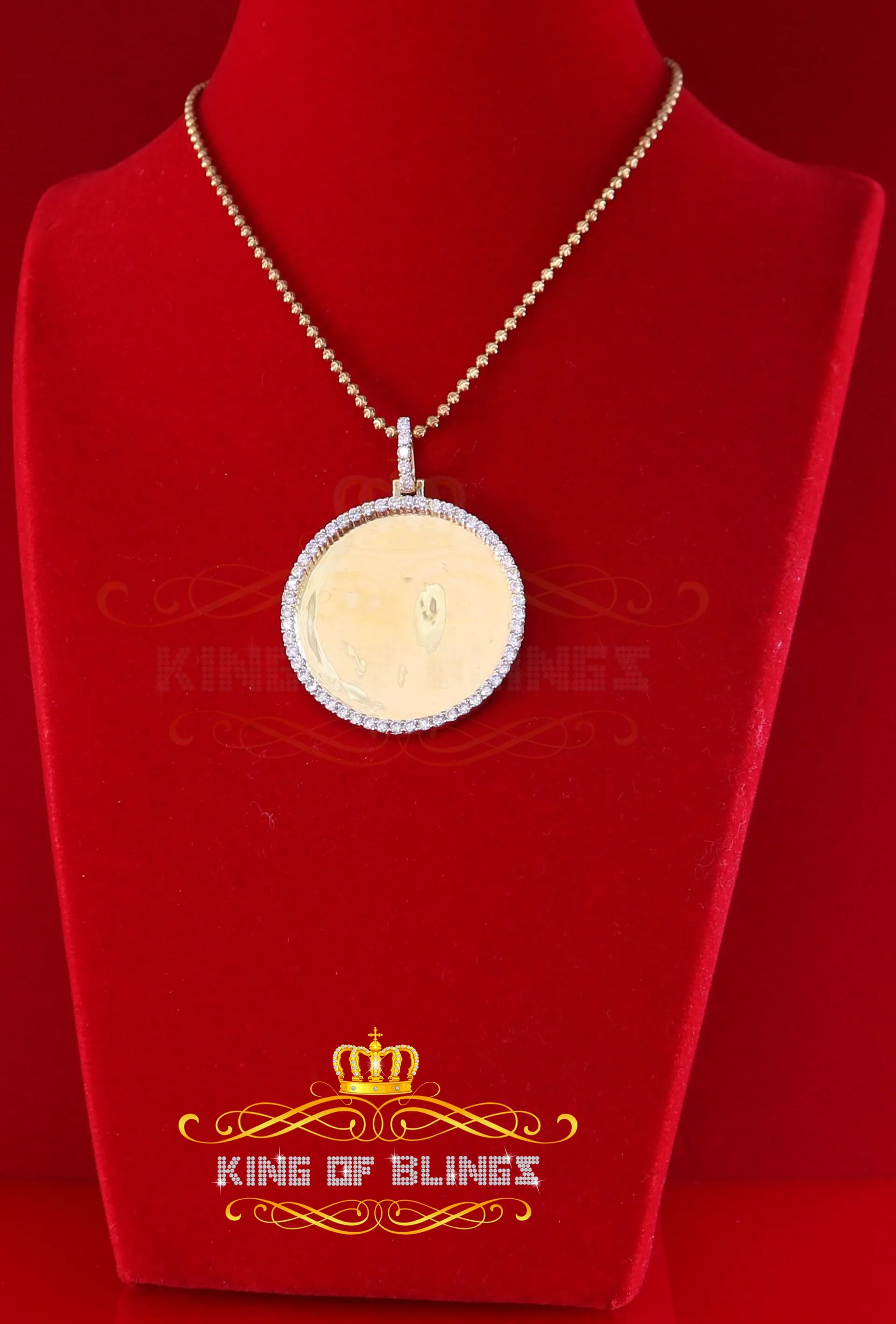 King of Bling's 1.50" Picture Round Yellow Pendant Round Sterling Silver 3.42ct Cubic Zirconia