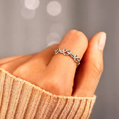 Knotted Hearts 925 Sterling Silver Open Ring