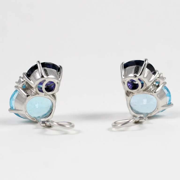 Large GUM DROP™ Earrings with Iolite and Blue Topaz and Diamonds