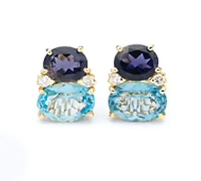 Large GUM DROP™ Earrings with Iolite and Blue Topaz and Diamonds