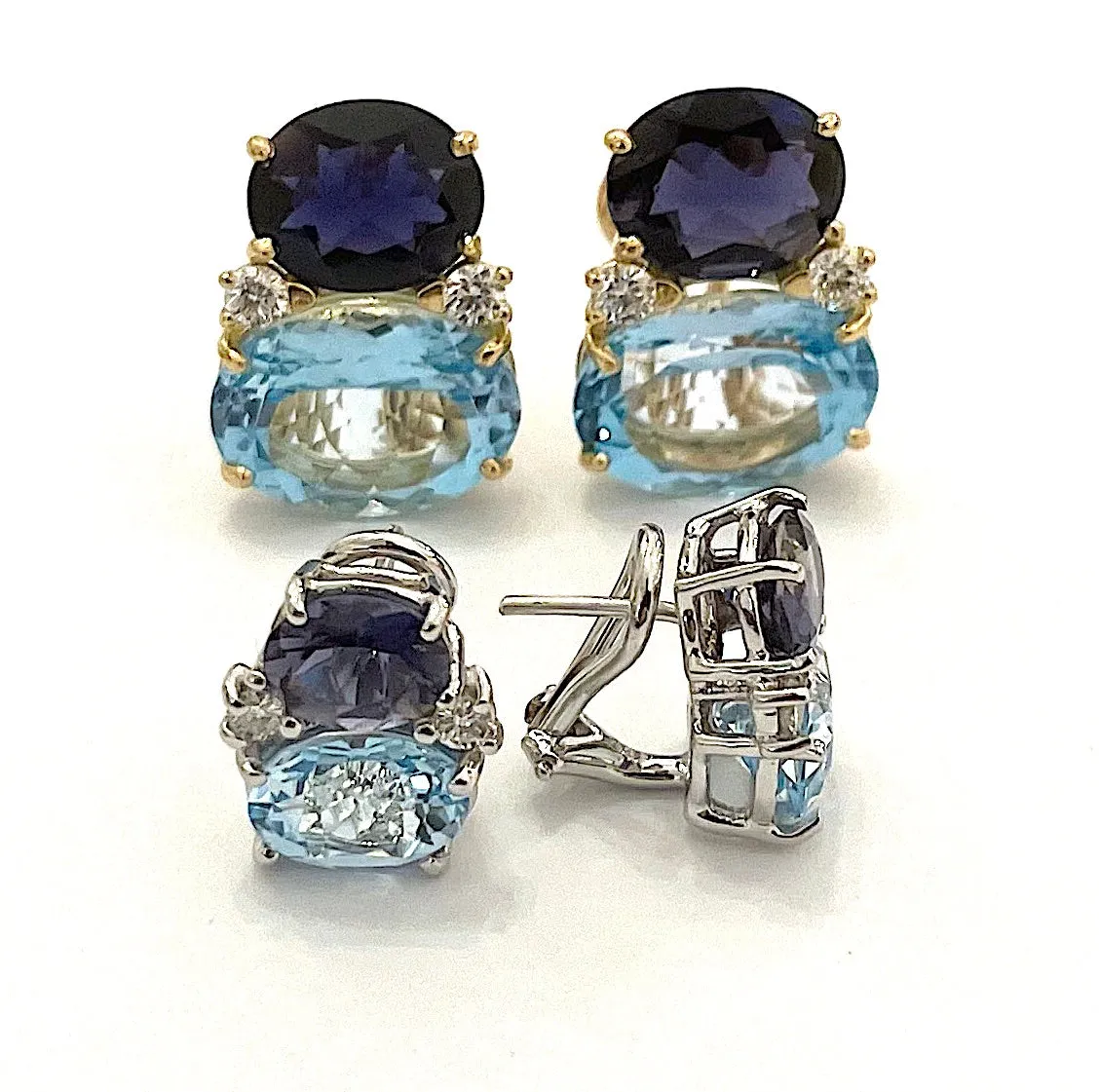 Large GUM DROP™ Earrings with Iolite and Blue Topaz and Diamonds