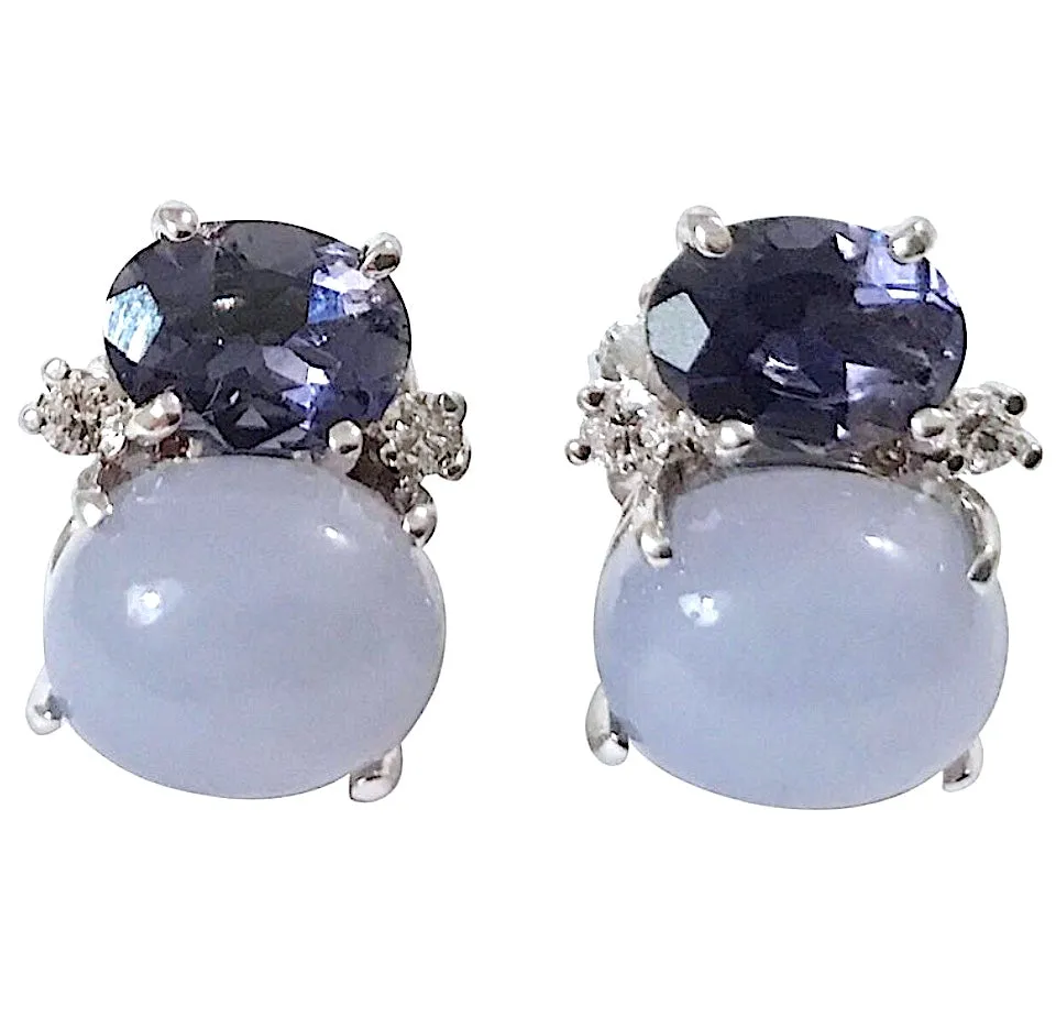 Large GUM DROP™ Earrings with Iolite and Blue Topaz and Diamonds