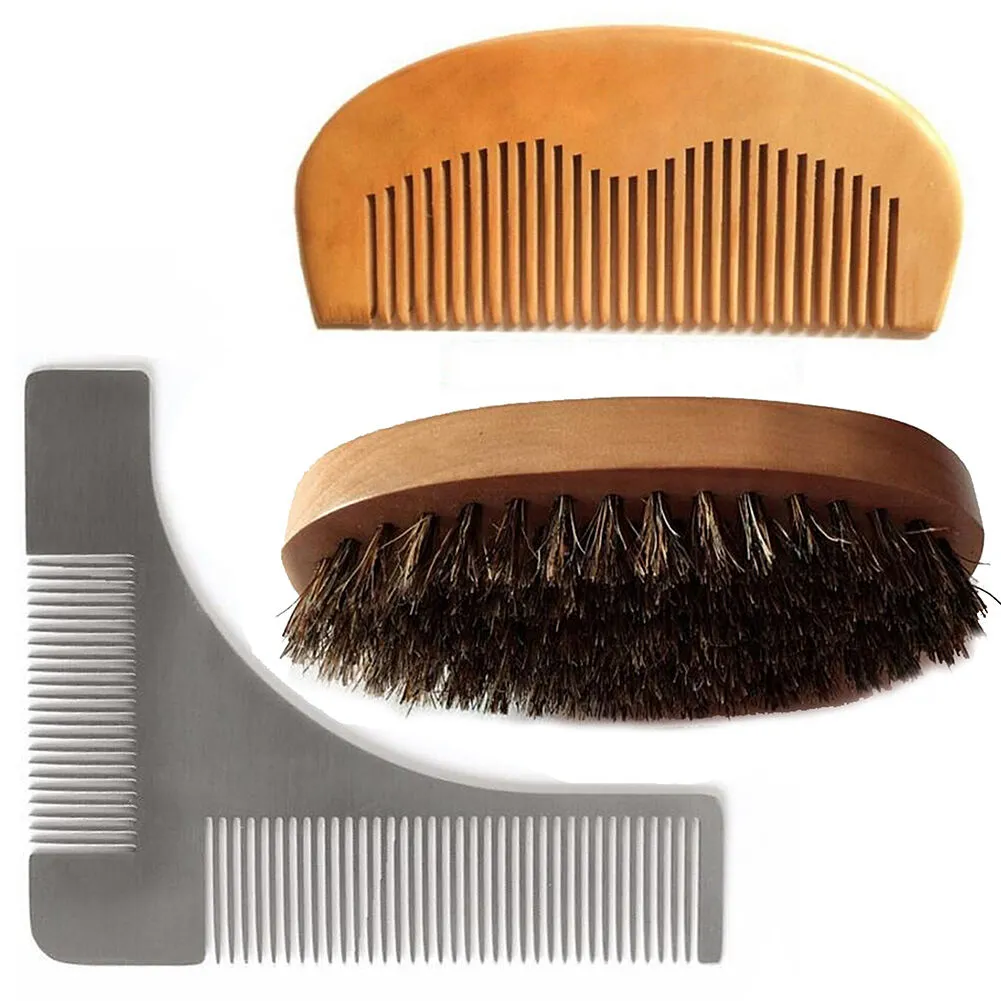 Magik Beard Mustache Hair Face&Neck Style Groom Aid Shaping Tool Comb Brush Set