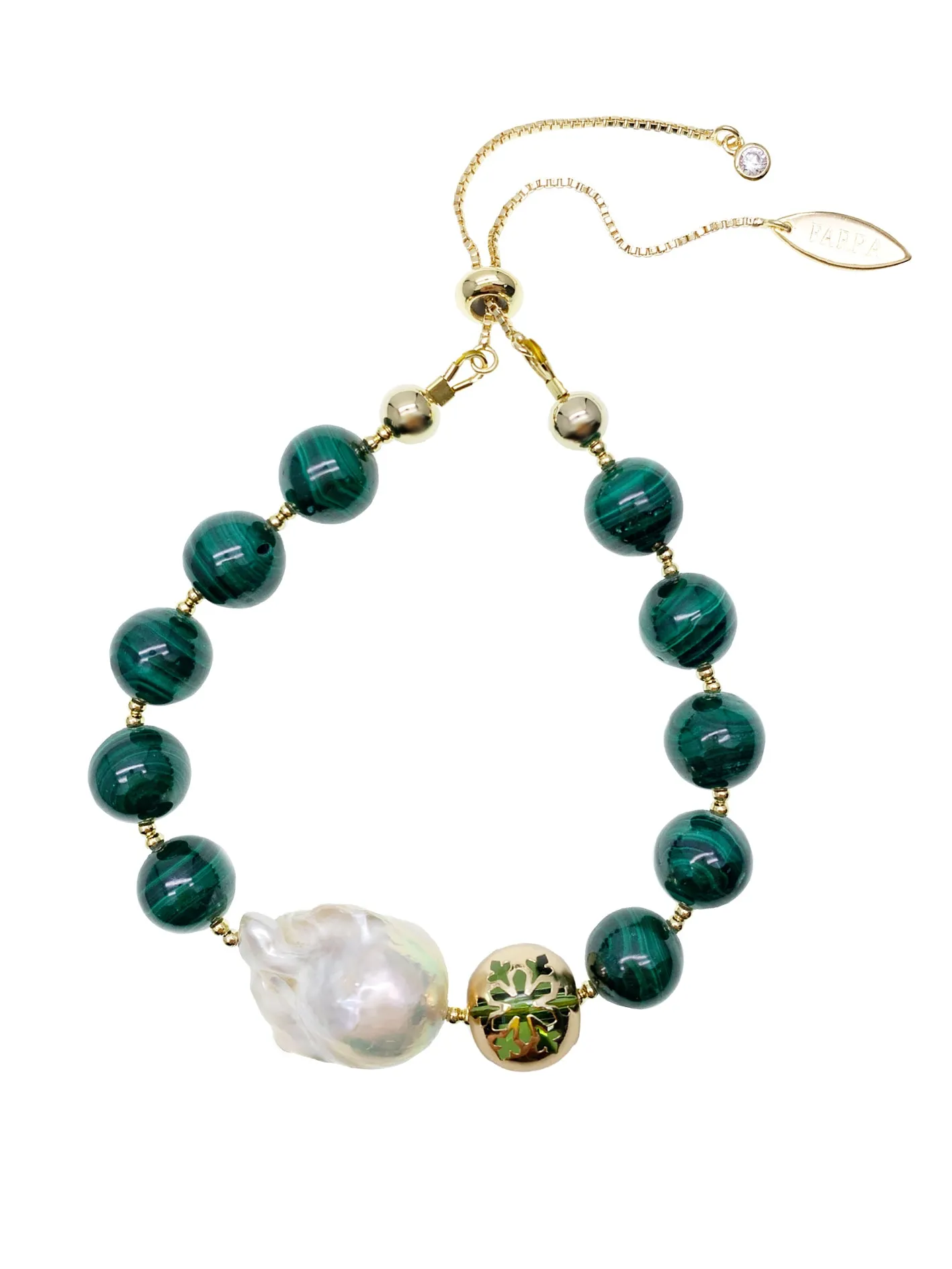 Malachite With Baroque Pearl Adjustable Bracelet HB009