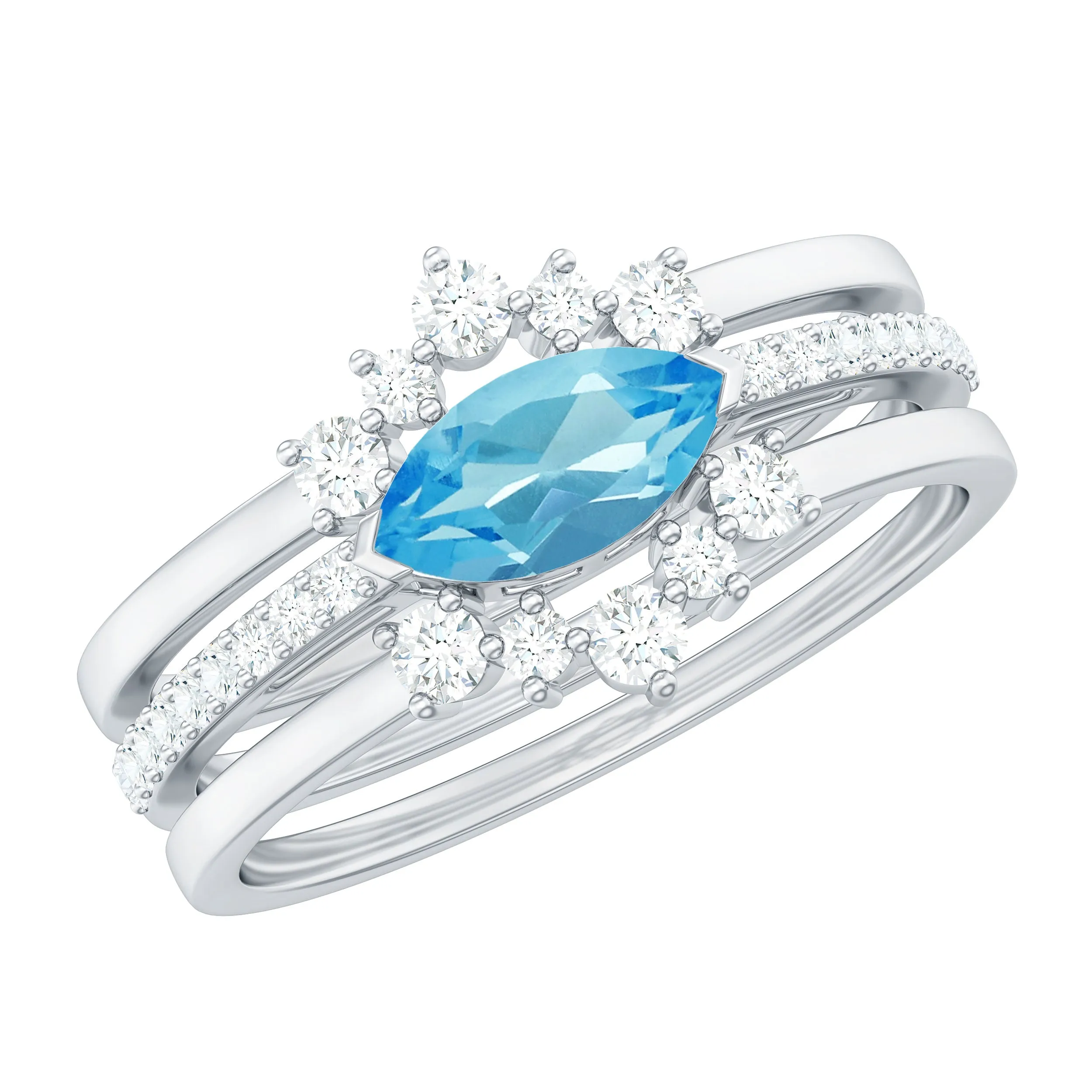 Natural Sky Blue Topaz and Diamond Ring Set