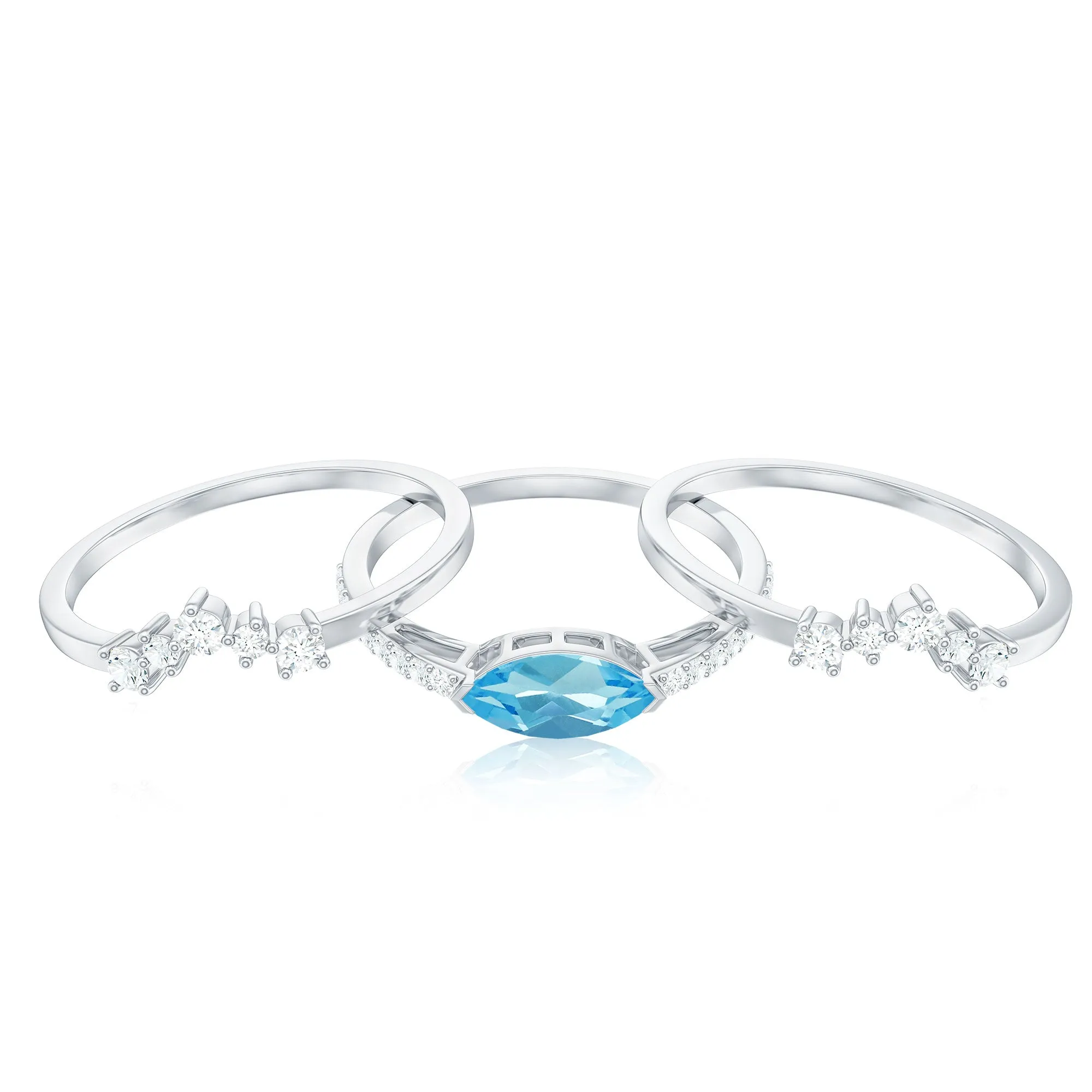 Natural Sky Blue Topaz and Diamond Ring Set