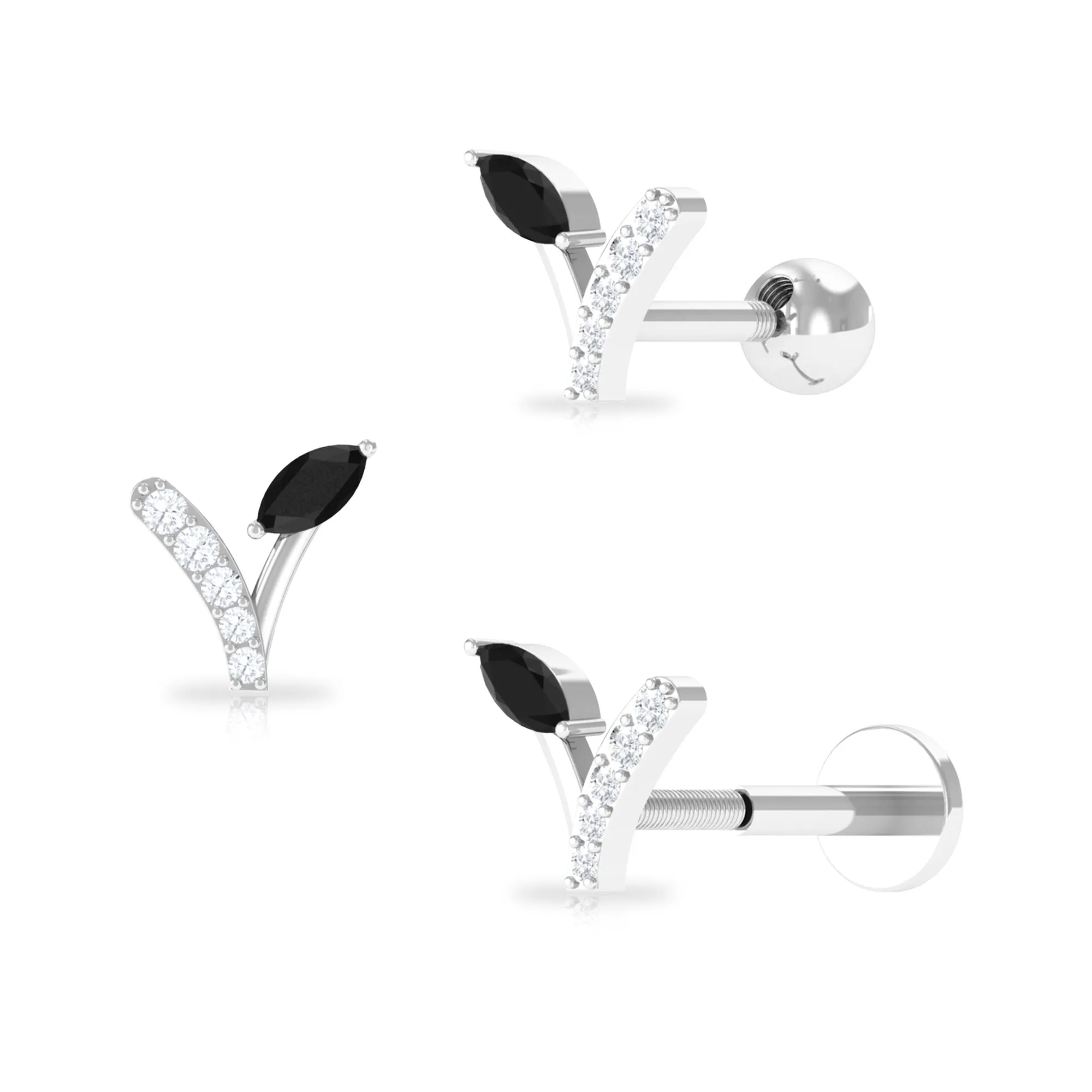 Nature Inspired Black and White Diamond Leaf Earring