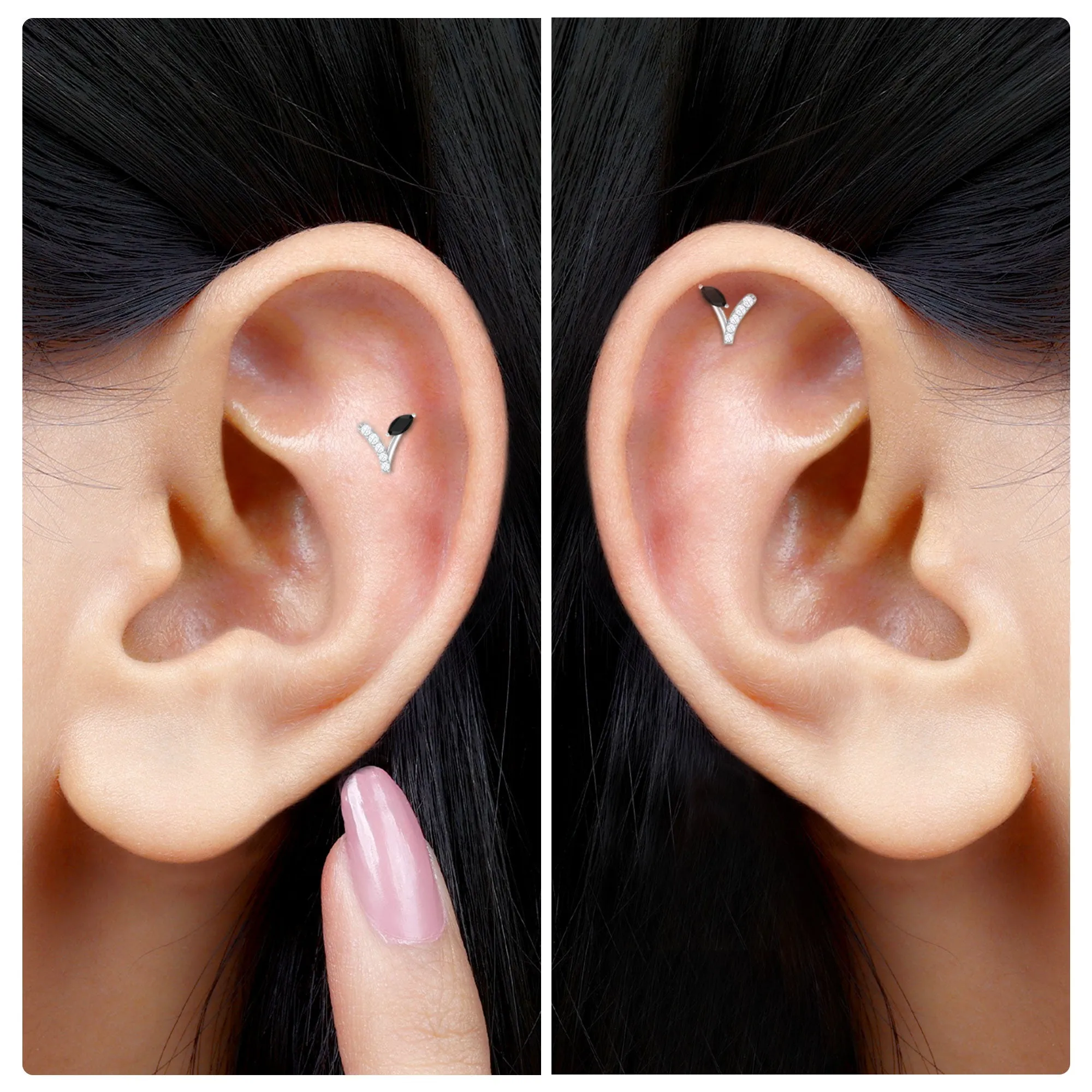 Nature Inspired Black and White Diamond Leaf Earring