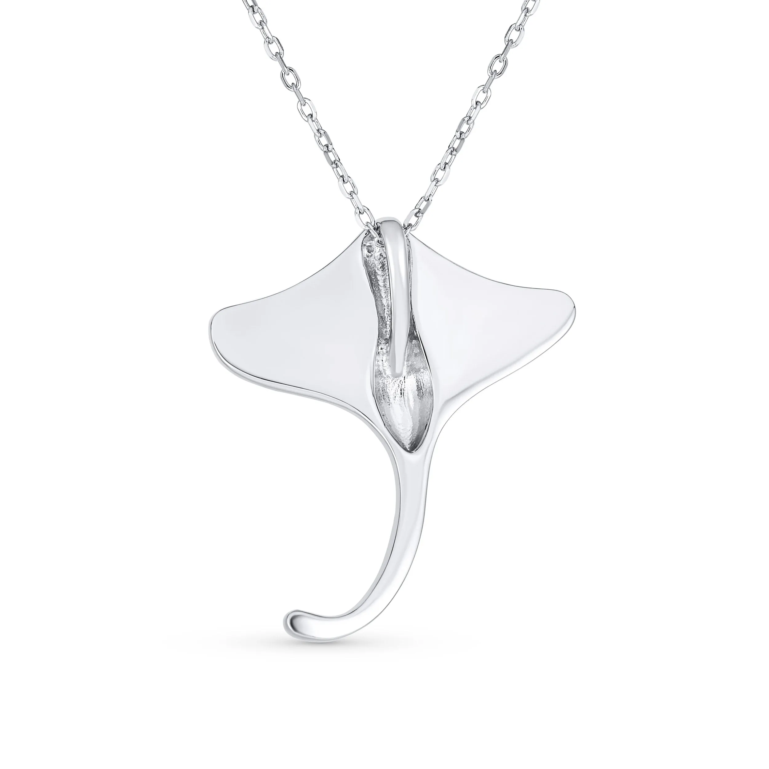 Nautical Ocean Blue Opal Stingray Pendant Necklace in Sterling Silver