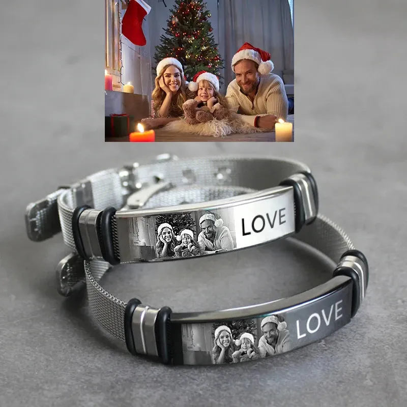 New custom photo bracelet, titanium steel non-rust material, men's bracelet, can be customized, family, friends photos